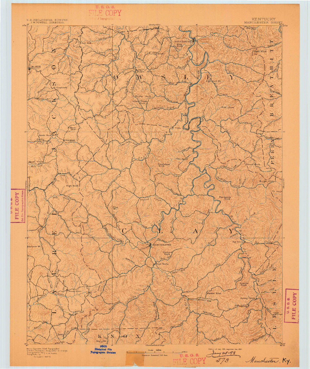 USGS 1:125000-SCALE QUADRANGLE FOR MANCHESTER, KY 1891