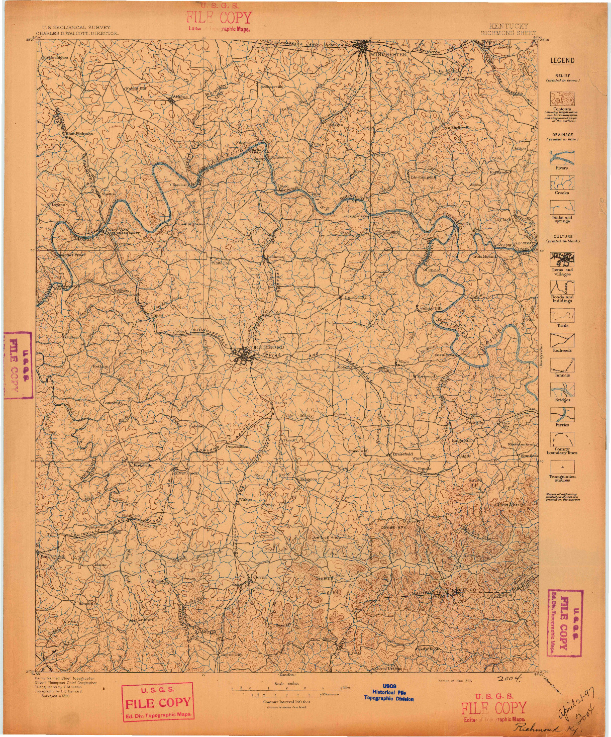 USGS 1:125000-SCALE QUADRANGLE FOR RICHMOND, KY 1897