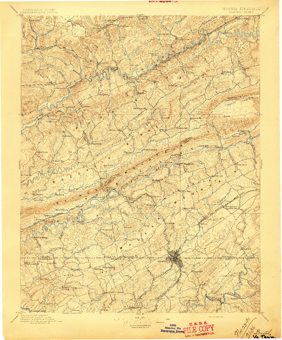 USGS 1:125000-SCALE QUADRANGLE FOR BRISTOL, VA 1897