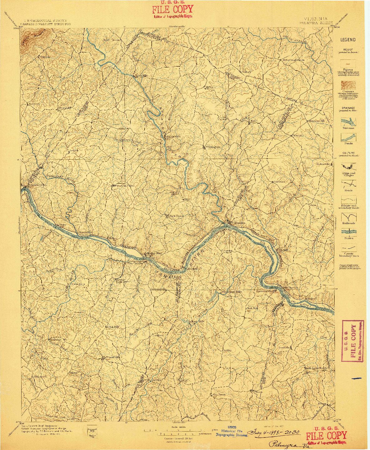 USGS 1:125000-SCALE QUADRANGLE FOR PALMYRA, VA 1897