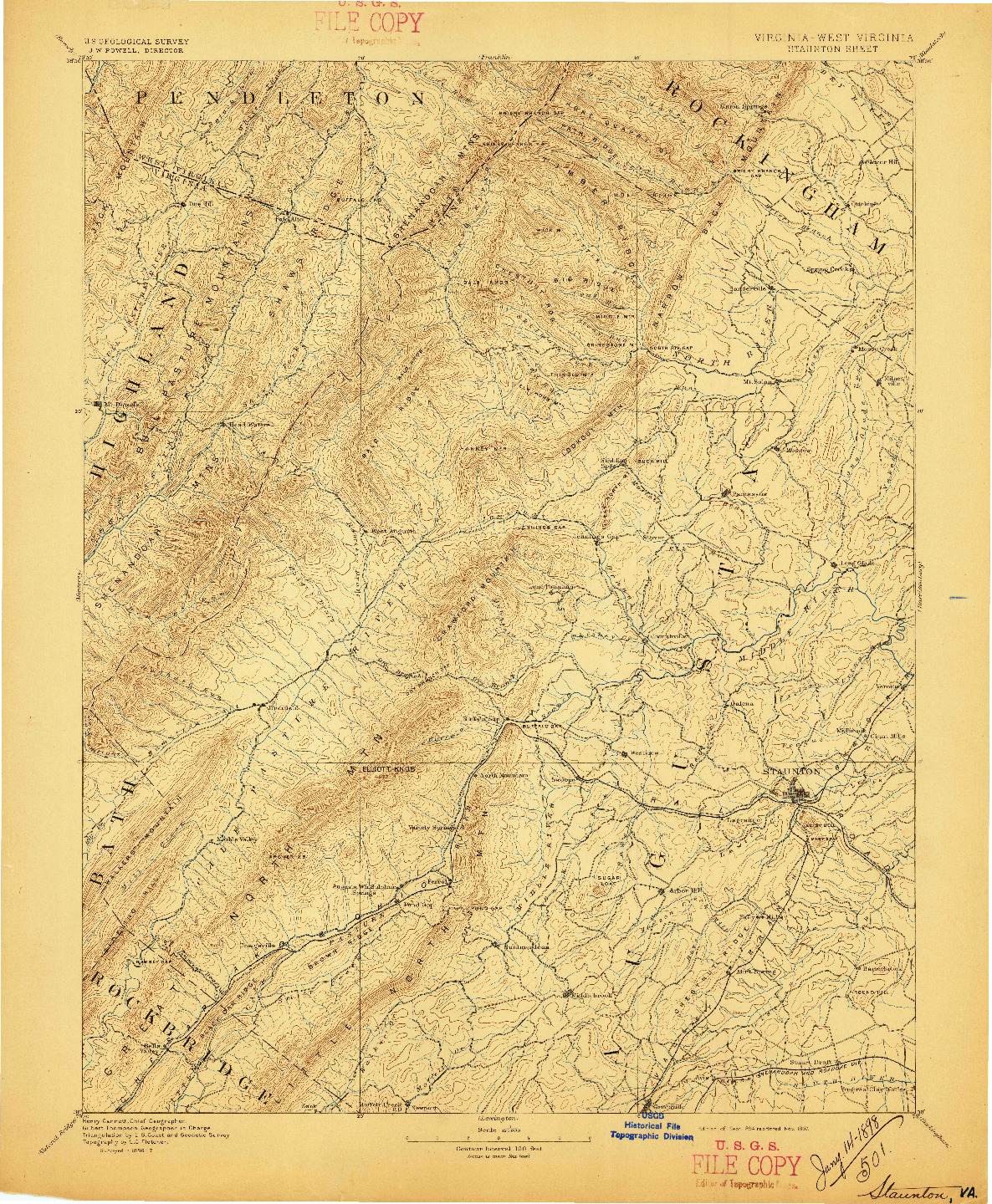 USGS 1:125000-SCALE QUADRANGLE FOR STAUNTON, VA 1894
