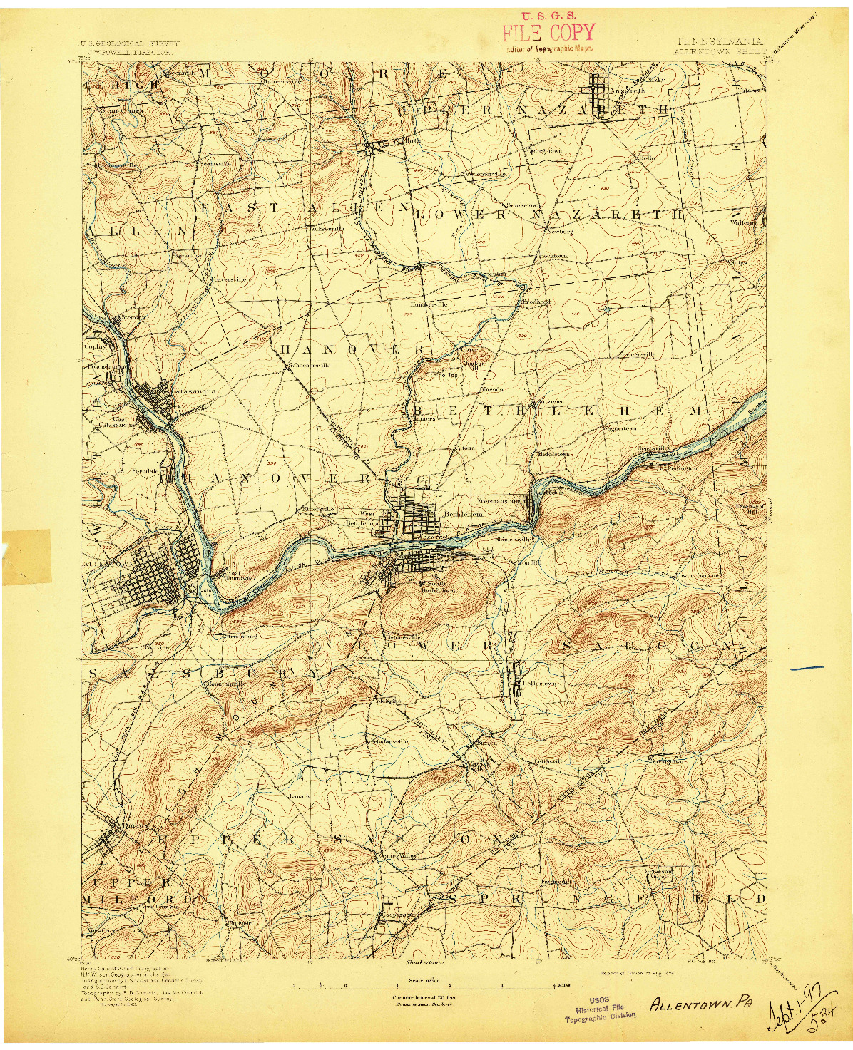 USGS 1:62500-SCALE QUADRANGLE FOR ALLENTOWN, PA 1894