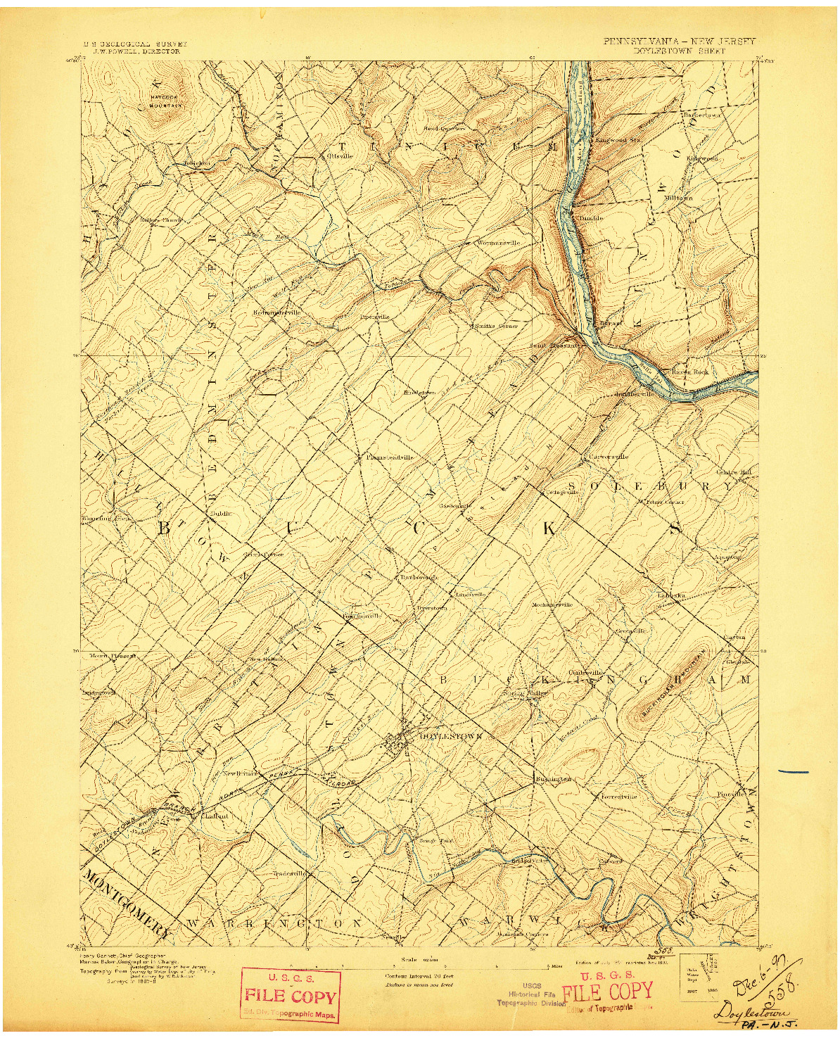 USGS 1:62500-SCALE QUADRANGLE FOR DOYLESTOWN, PA 1891