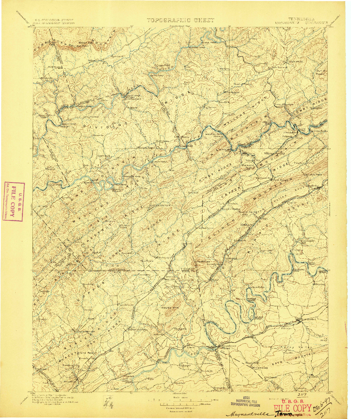 USGS 1:125000-SCALE QUADRANGLE FOR MAYNARDVILLE, TN 1897