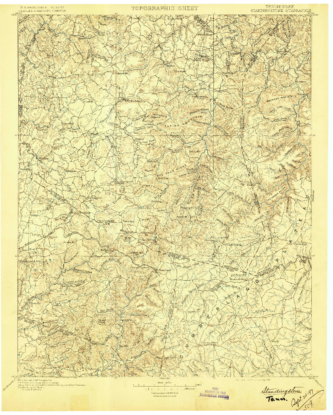 USGS 1:125000-SCALE QUADRANGLE FOR STANDINGSTONE, TN 1897