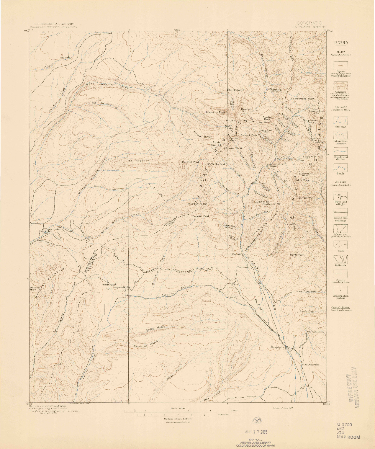 USGS 1:62500-SCALE QUADRANGLE FOR LA PLATA, CO 1897