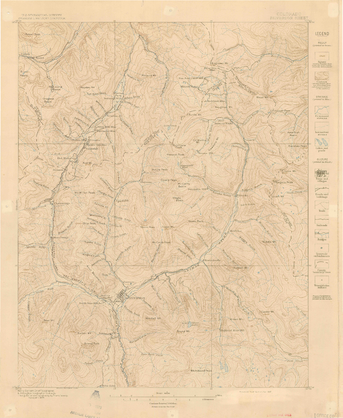 USGS 1:62500-SCALE QUADRANGLE FOR SILVERTON, CO 1897