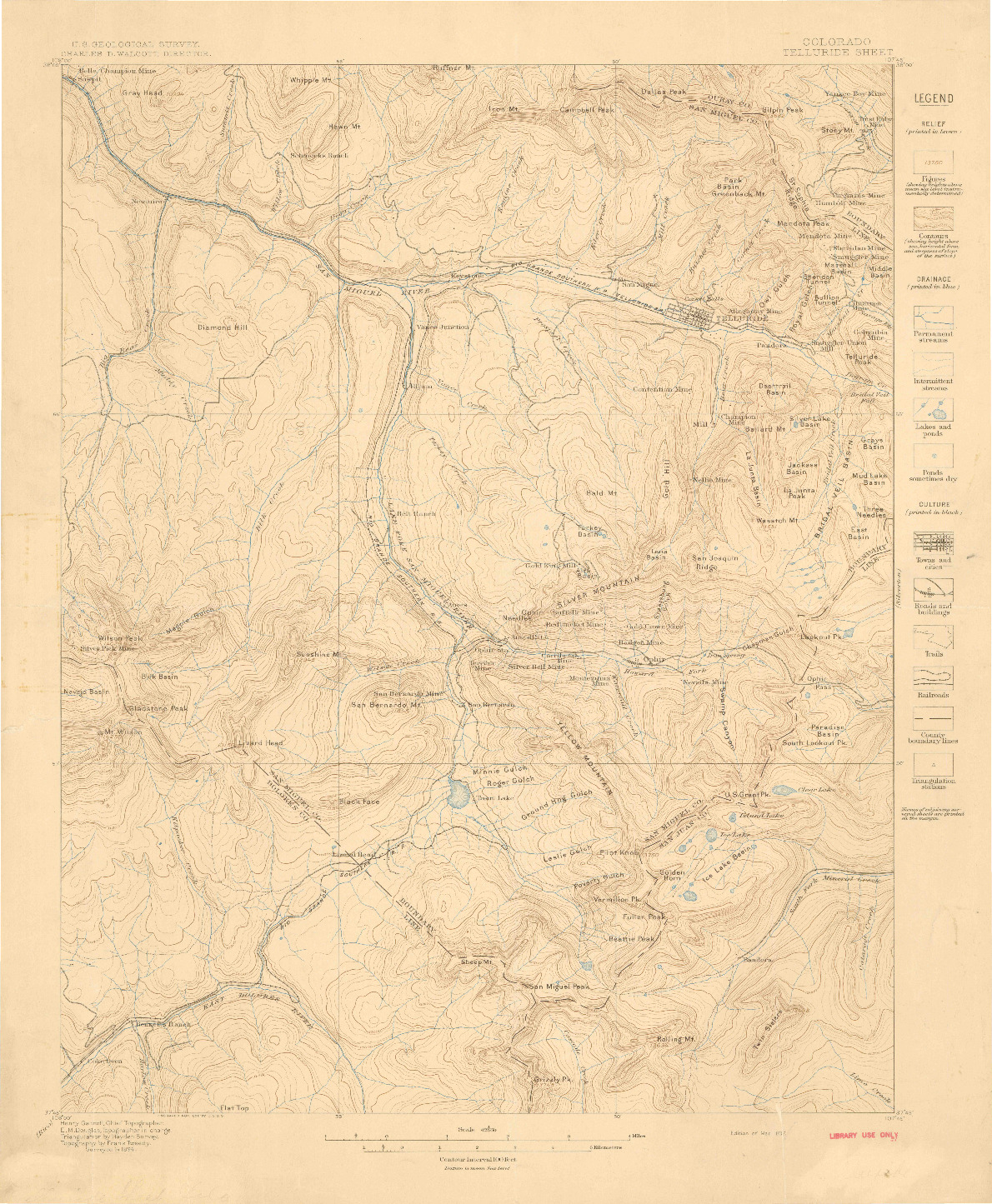 USGS 1:62500-SCALE QUADRANGLE FOR TELLURIDE, CO 1897