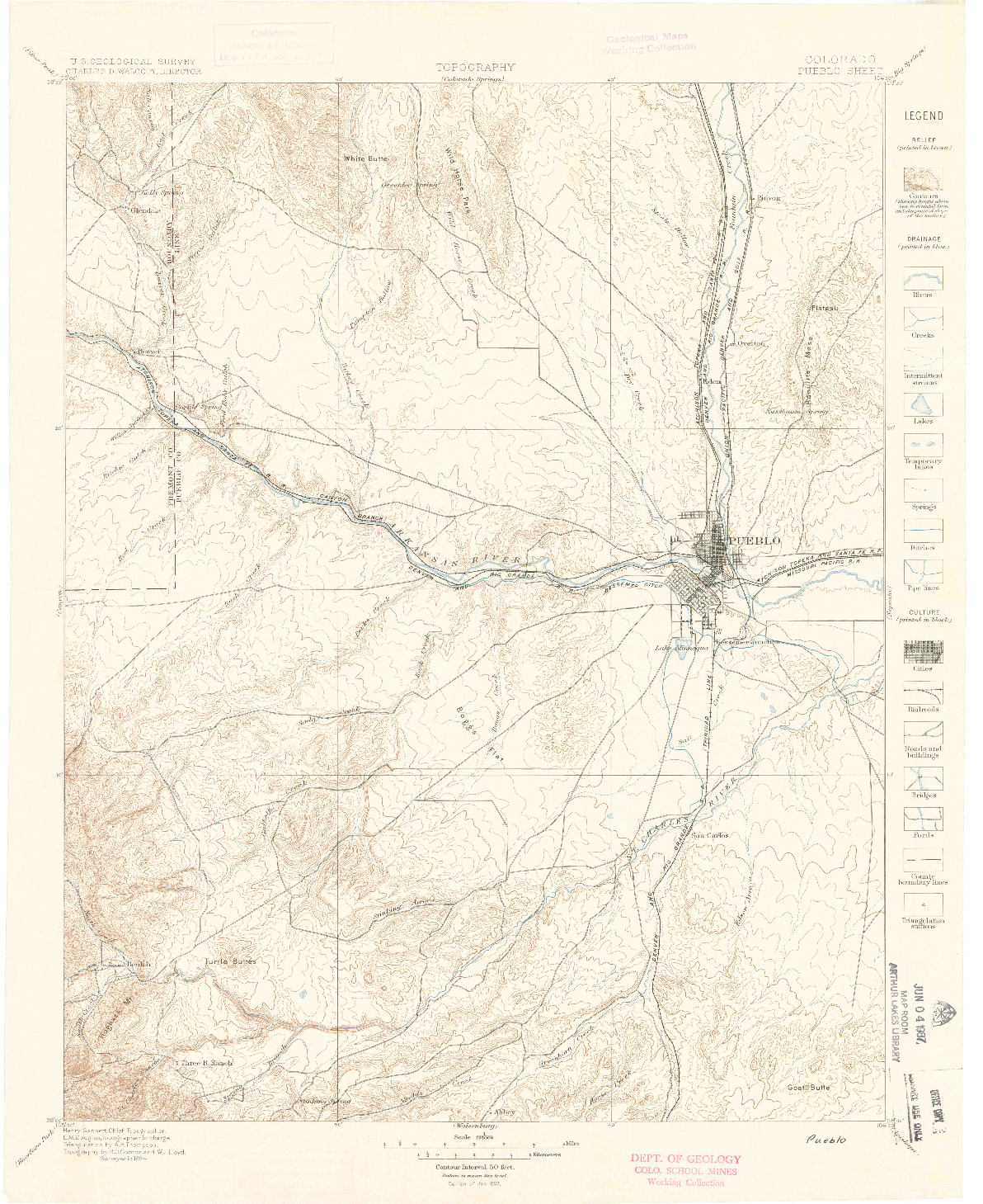 USGS 1:125000-SCALE QUADRANGLE FOR PUEBLO, CO 1897