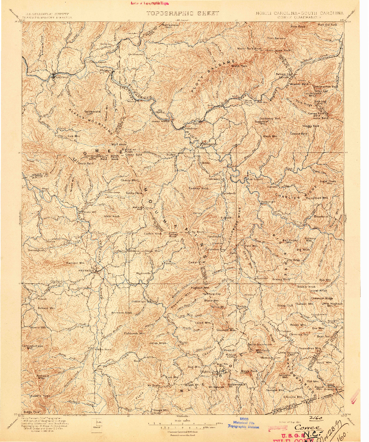 USGS 1:125000-SCALE QUADRANGLE FOR COWEE, NC 1897