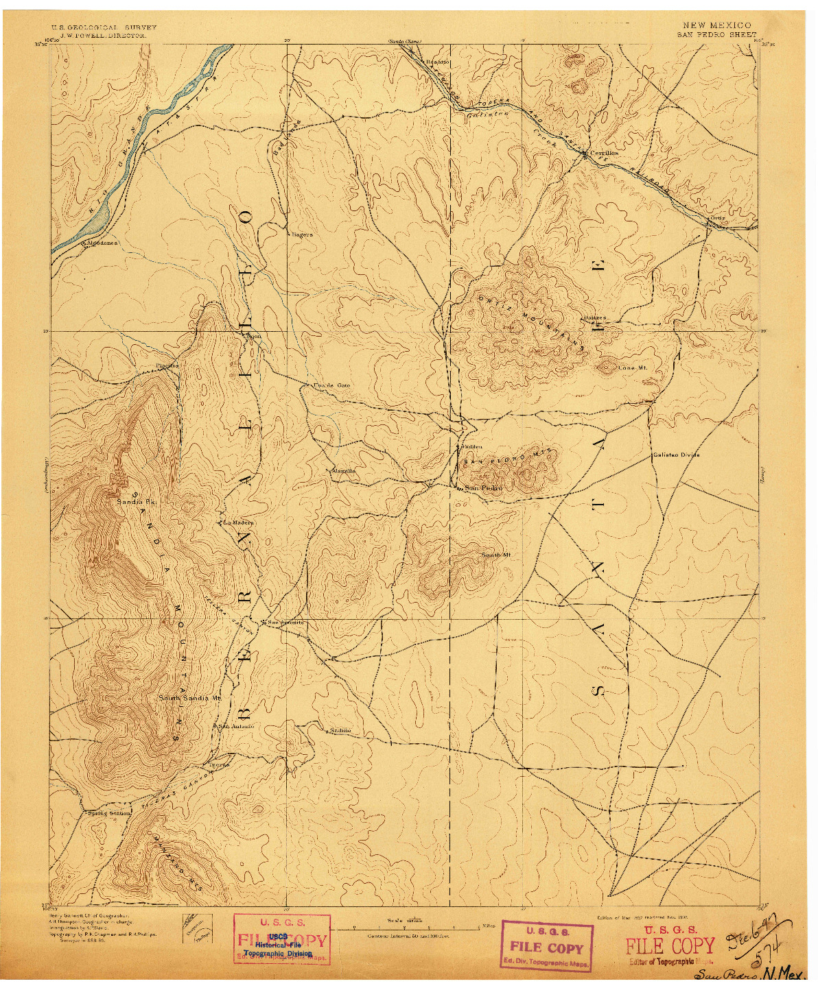 USGS 1:125000-SCALE QUADRANGLE FOR SAN PEDRO, NM 1892