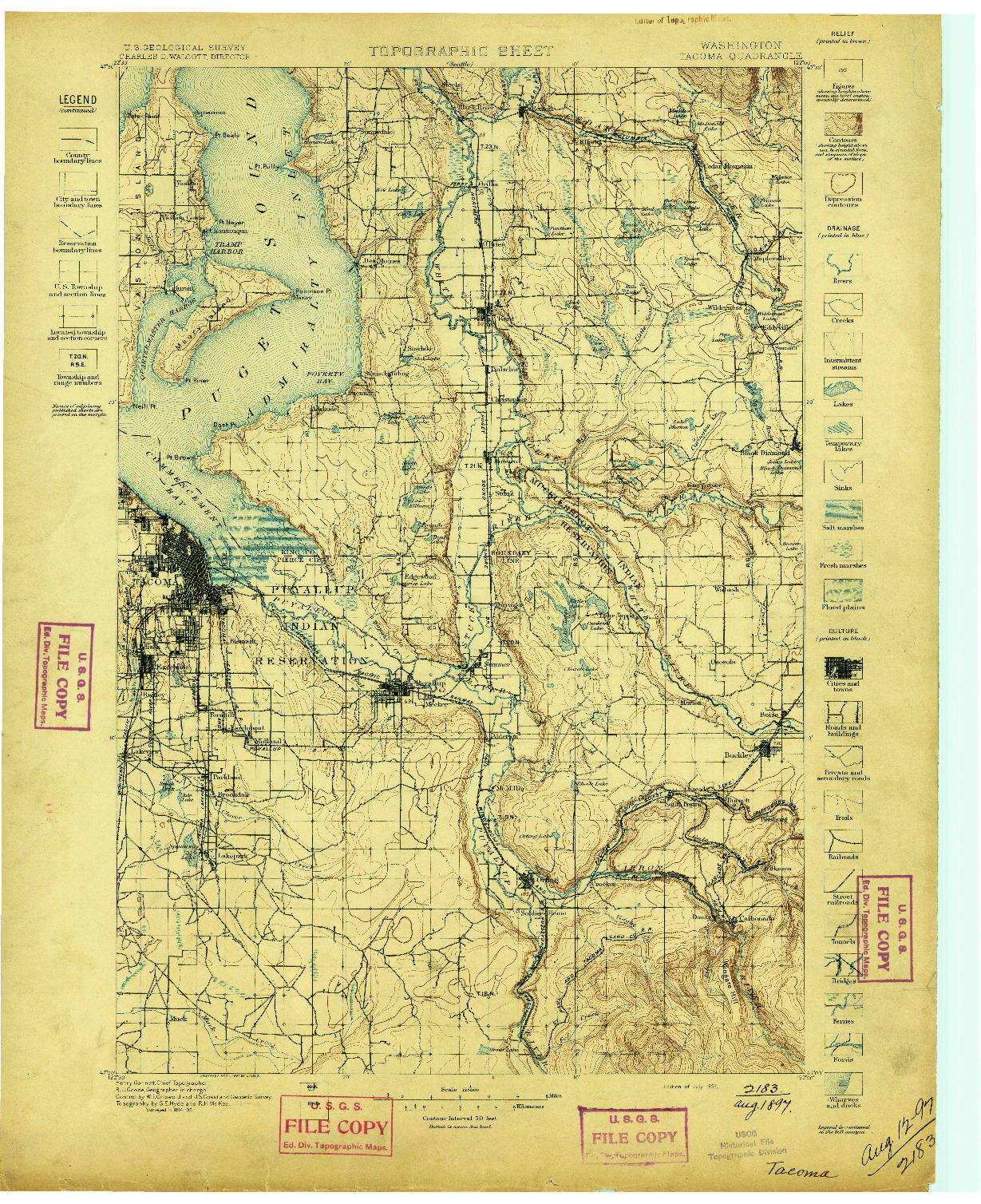 USGS 1:125000-SCALE QUADRANGLE FOR TACOMA, WA 1897