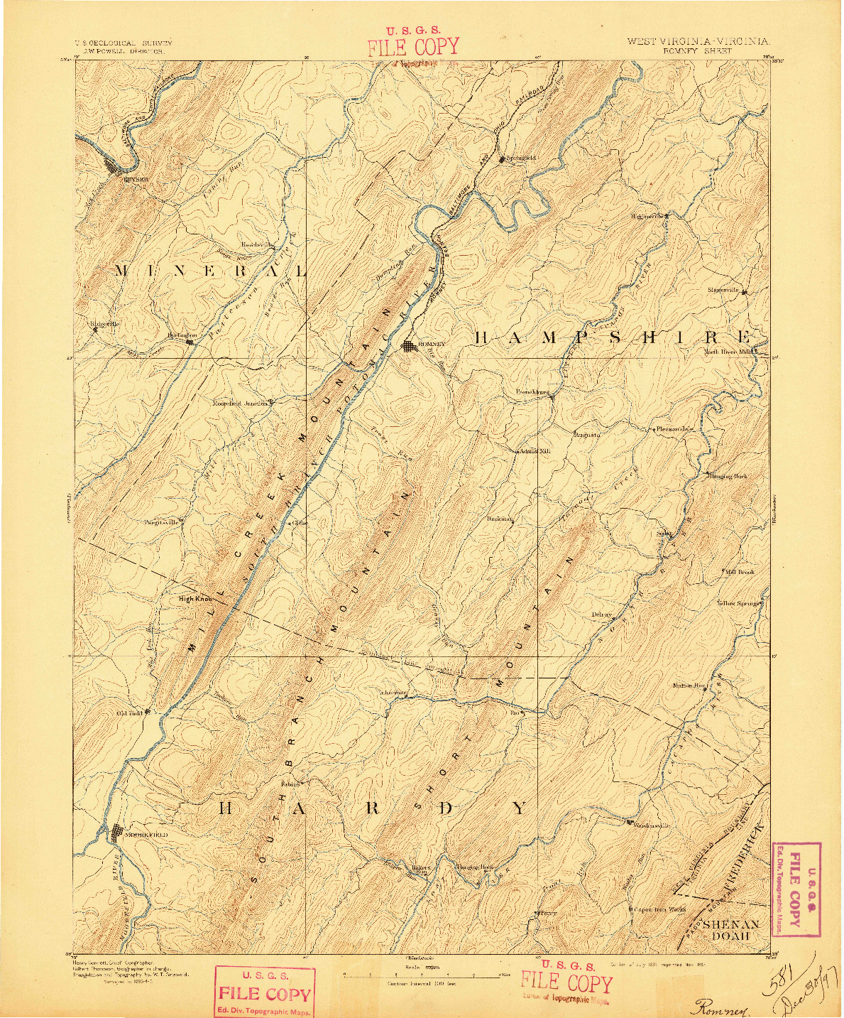 USGS 1:125000-SCALE QUADRANGLE FOR ROMNEY, WV 1891