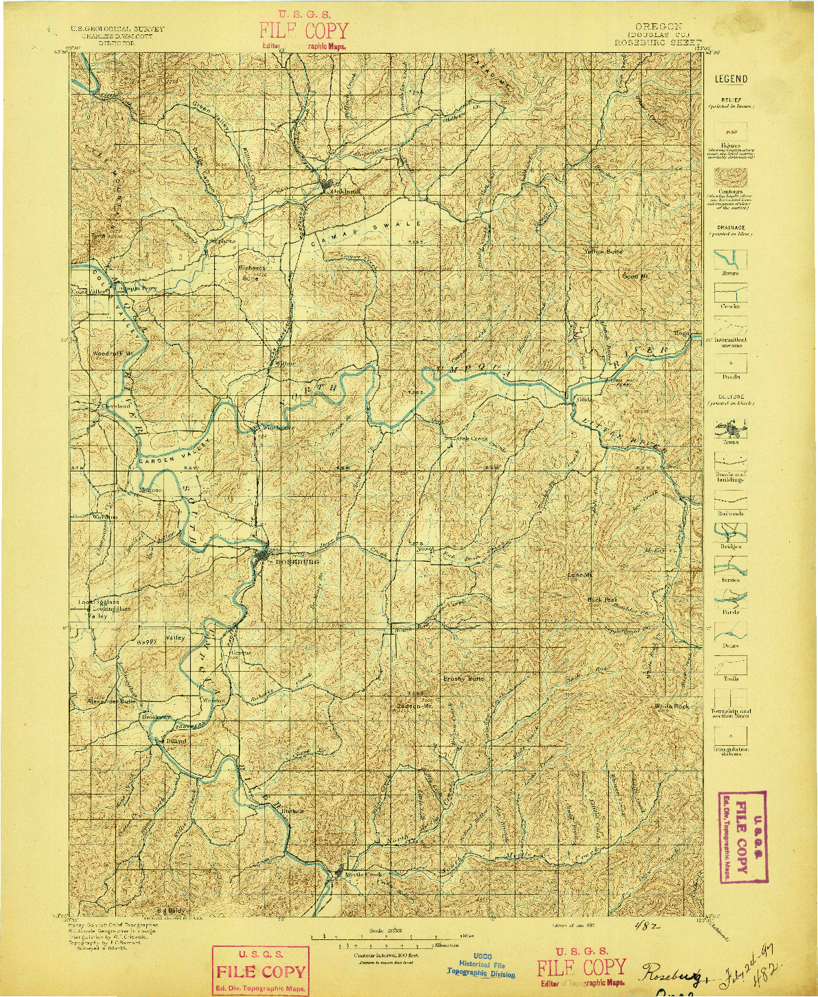 USGS 1:125000-SCALE QUADRANGLE FOR ROSEBURG, OR 1897