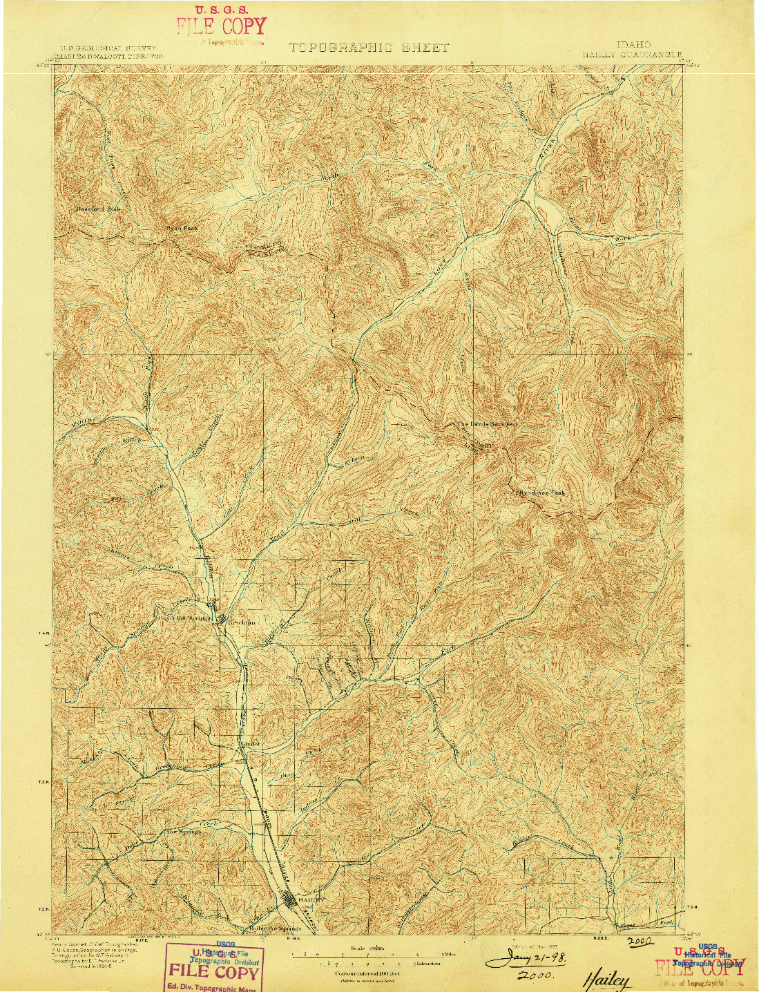 USGS 1:125000-SCALE QUADRANGLE FOR HAILEY, ID 1897