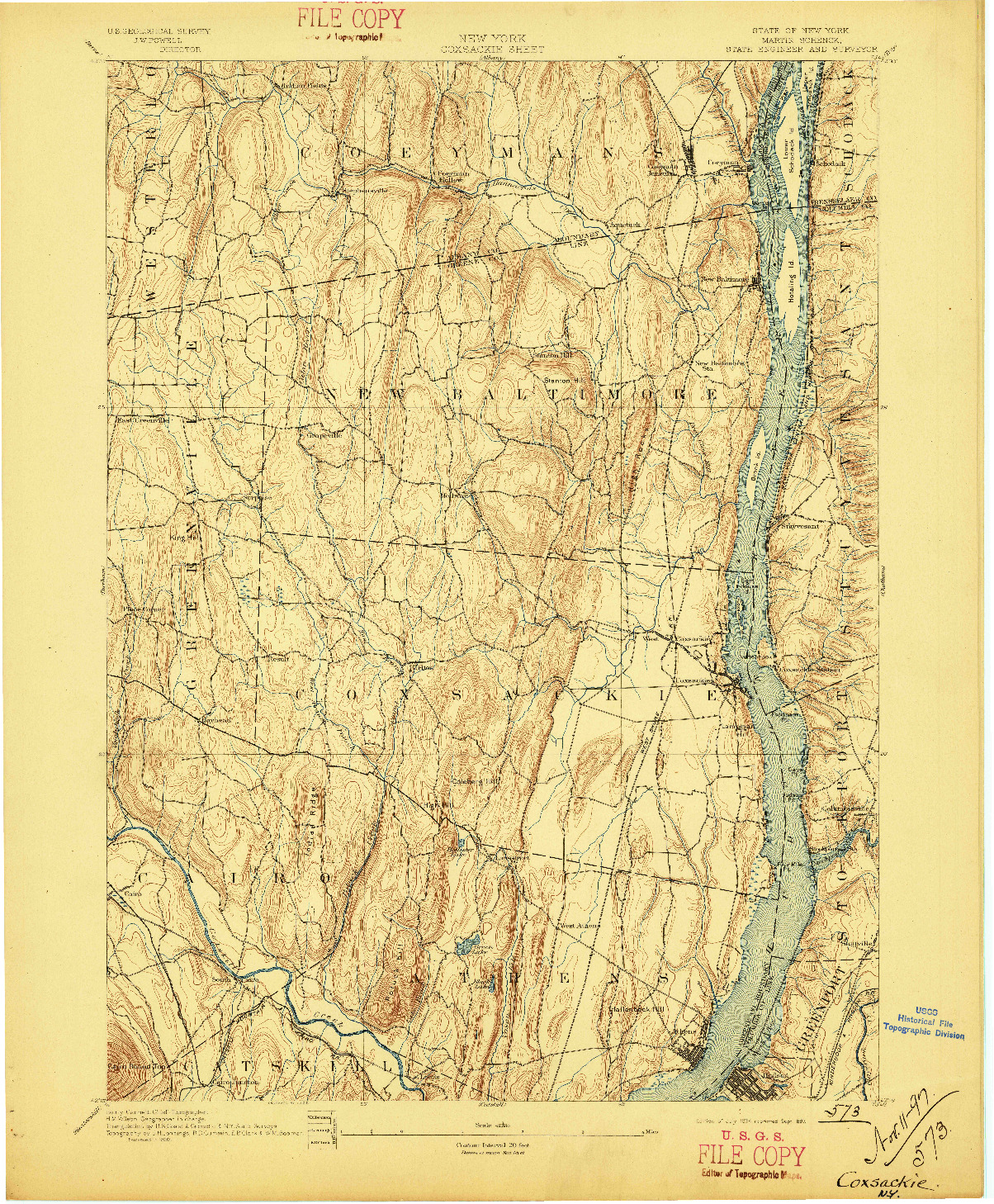 USGS 1:62500-SCALE QUADRANGLE FOR COXSACKIE, NY 1894