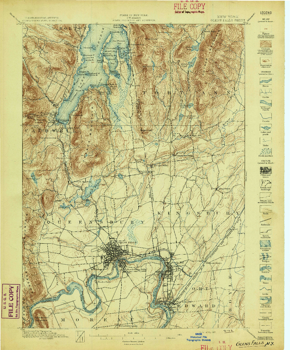 USGS 1:62500-SCALE QUADRANGLE FOR GLENS FALLS, NY 1897
