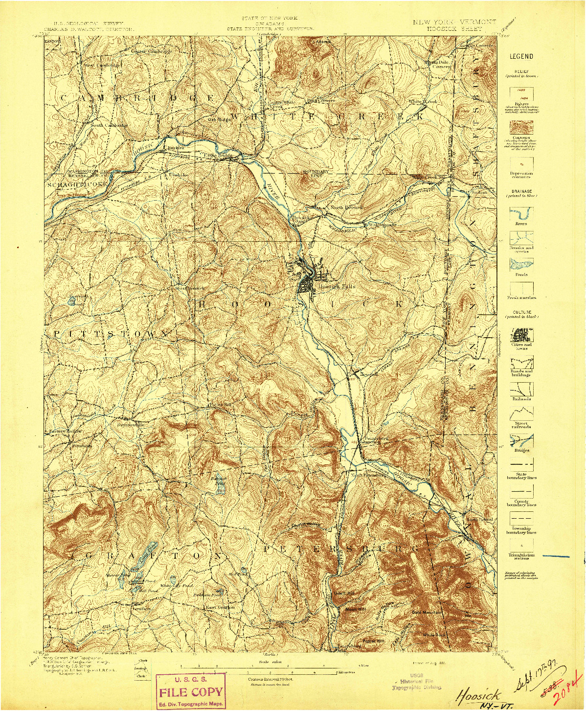 USGS 1:62500-SCALE QUADRANGLE FOR HOOSICK, NY 1897