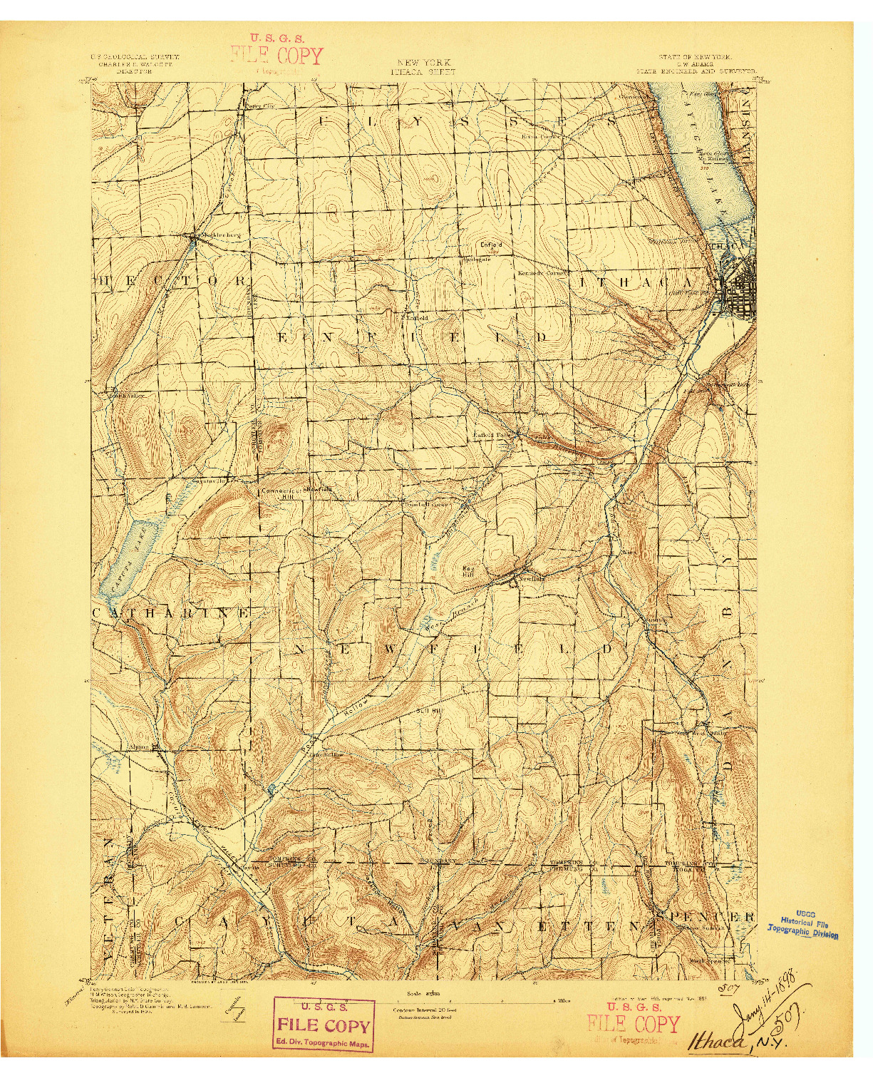 USGS 1:62500-SCALE QUADRANGLE FOR ITHACA, NY 1895