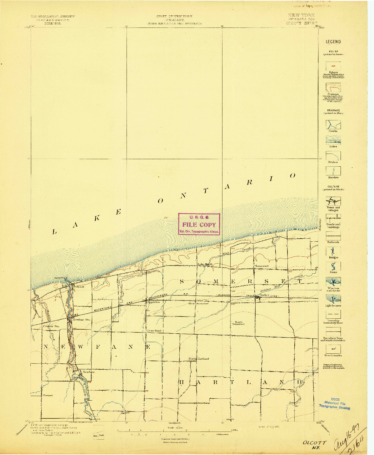 USGS 1:62500-SCALE QUADRANGLE FOR OLCOTT, NY 1897