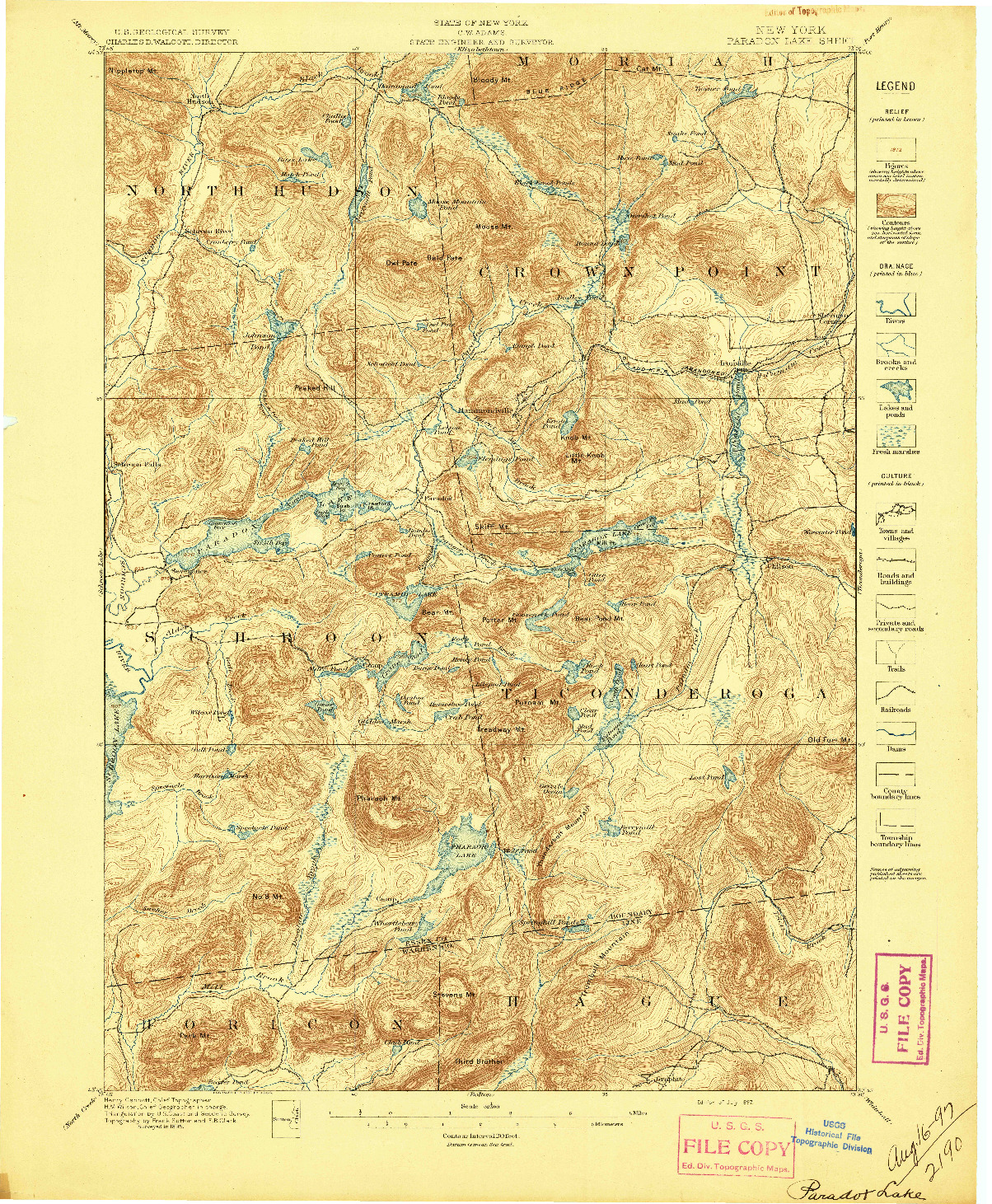 USGS 1:62500-SCALE QUADRANGLE FOR PARADOX LAKE, NY 1897