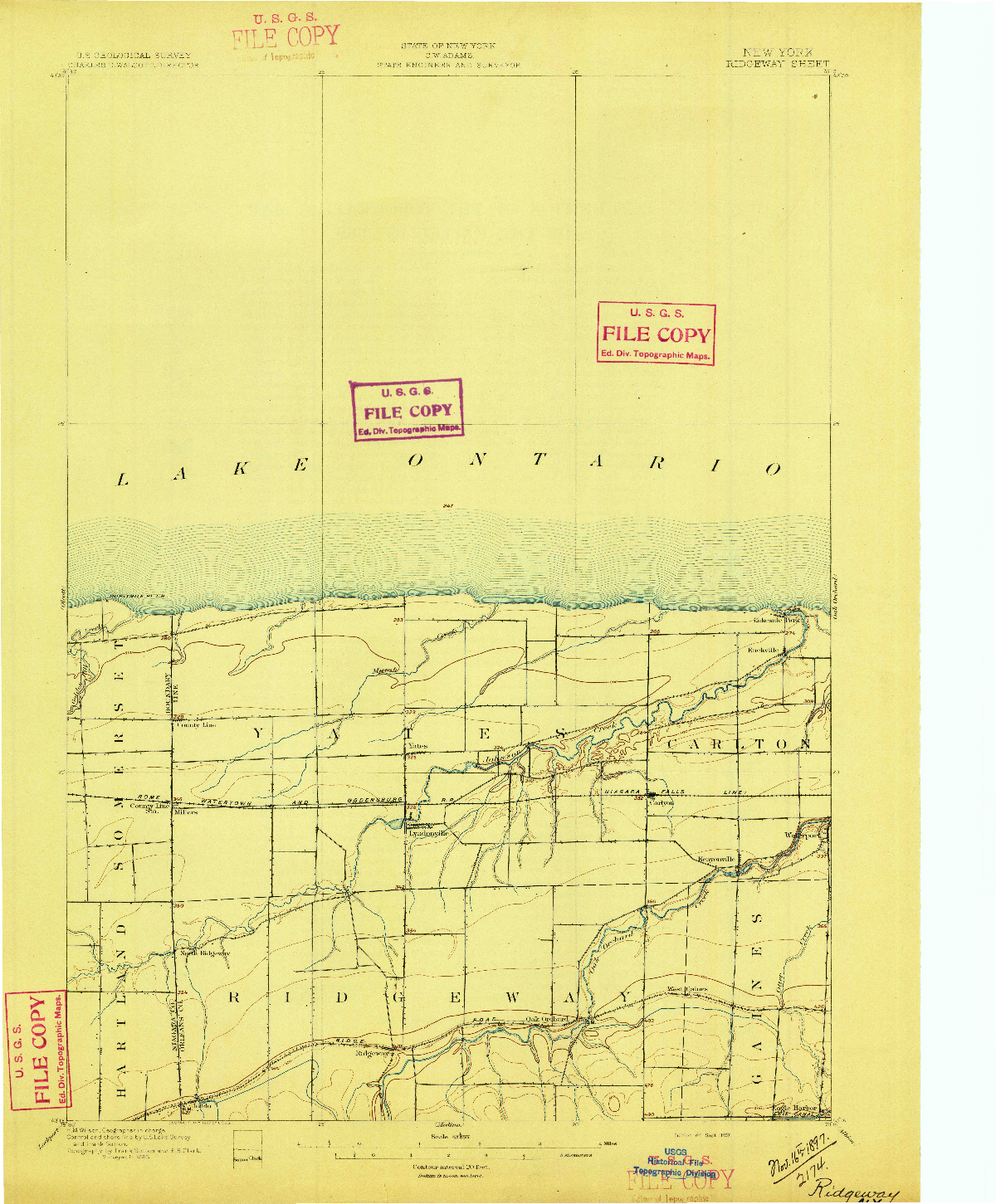 USGS 1:62500-SCALE QUADRANGLE FOR RIDGEWAY, NY 1897