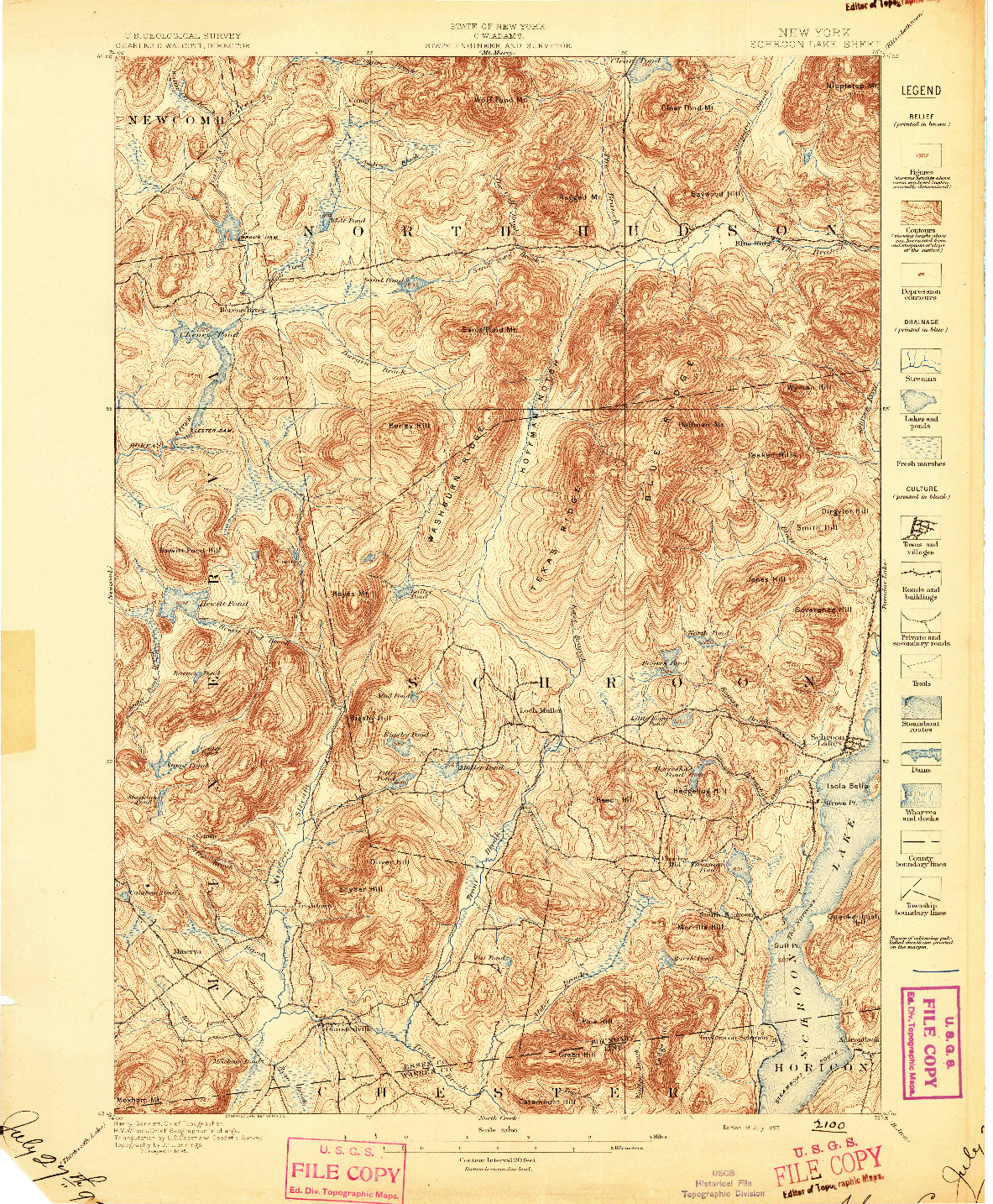 USGS 1:62500-SCALE QUADRANGLE FOR SCHROON LAKE, NY 1897