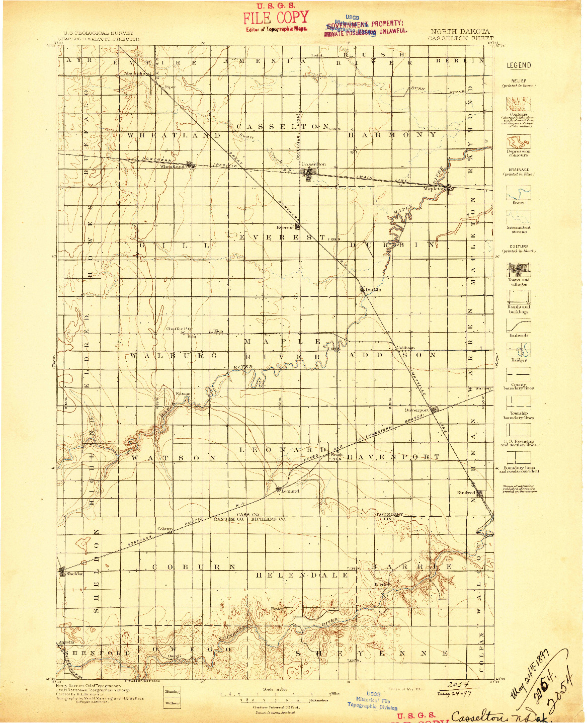 USGS 1:125000-SCALE QUADRANGLE FOR CASSELTON, ND 1897