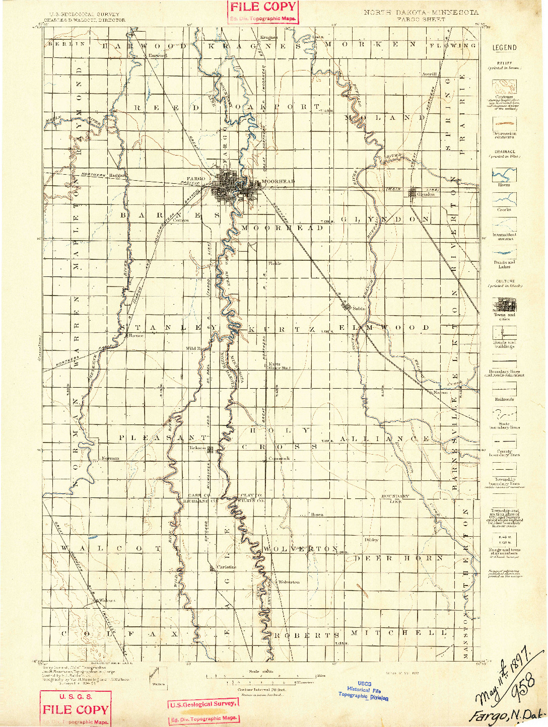 USGS 1:125000-SCALE QUADRANGLE FOR FARGO, ND 1897