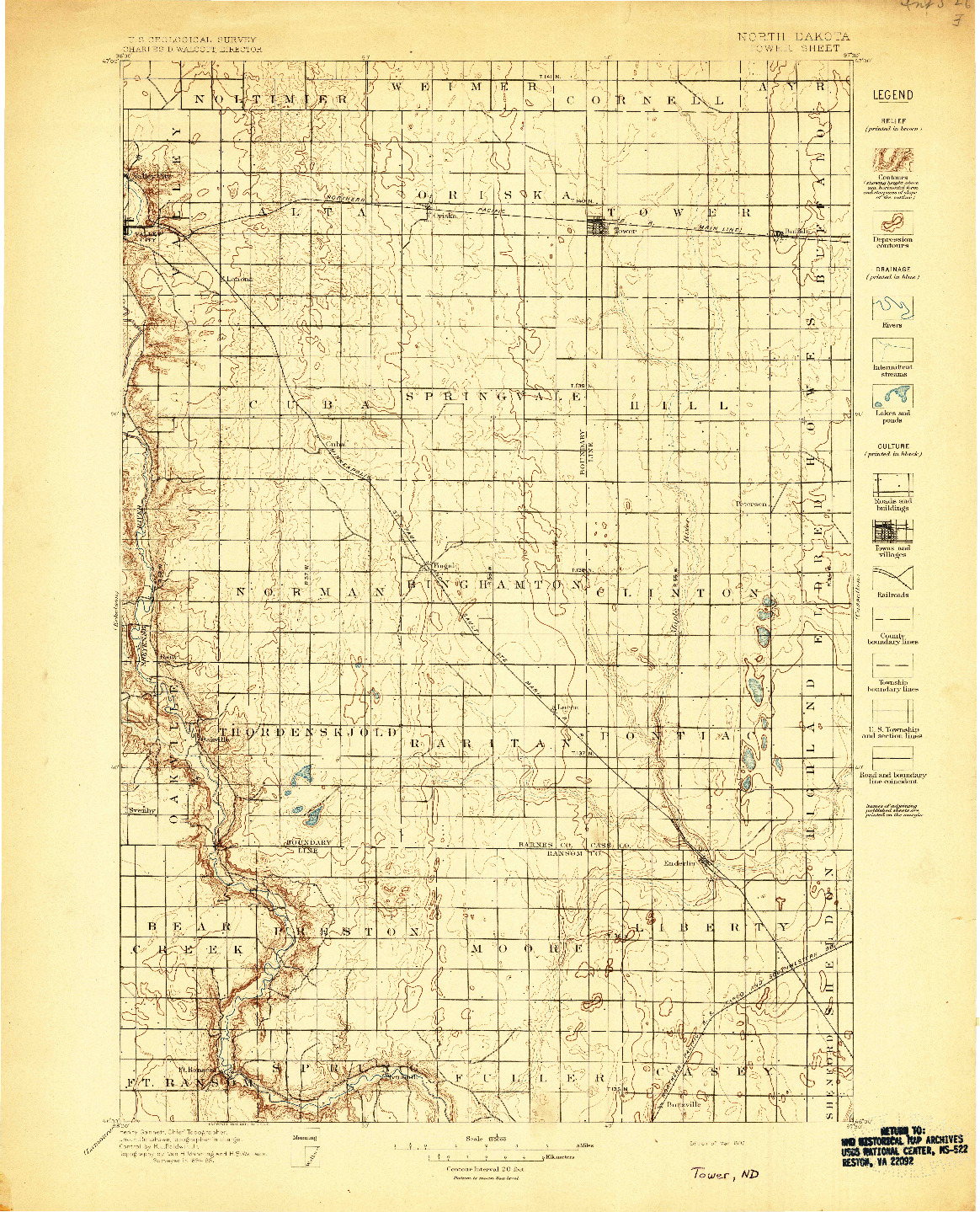 USGS 1:125000-SCALE QUADRANGLE FOR TOWER, ND 1897