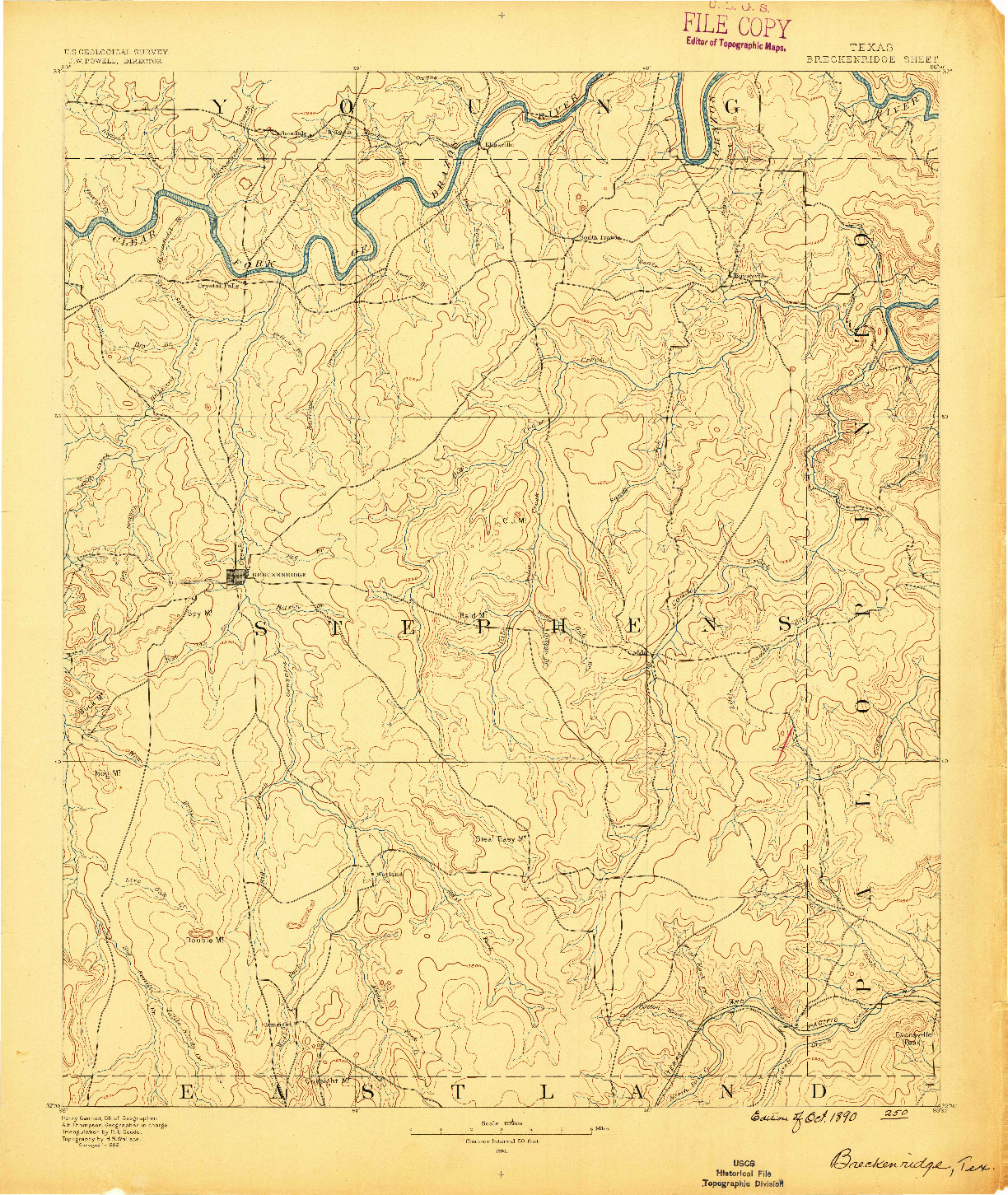 USGS 1:125000-SCALE QUADRANGLE FOR BRECKENRIDGE, TX 1890