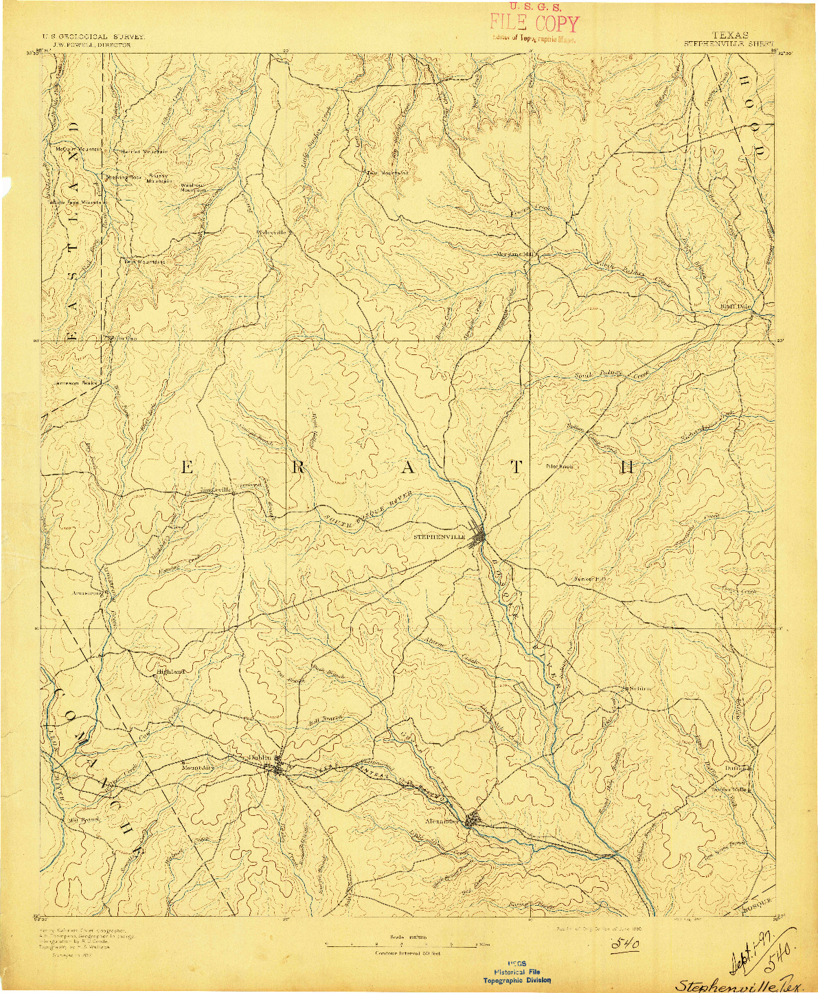 USGS 1:125000-SCALE QUADRANGLE FOR STEPHENVILLE, TX 1890