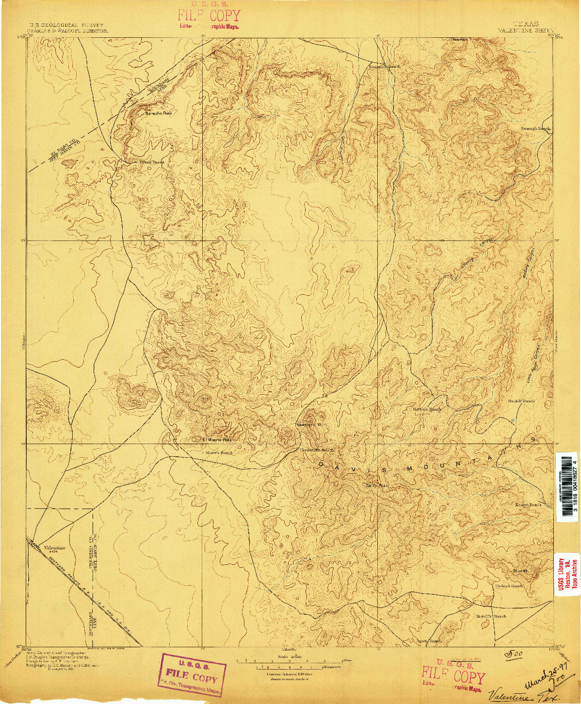 USGS 1:125000-SCALE QUADRANGLE FOR VALENTINE, TX 1897