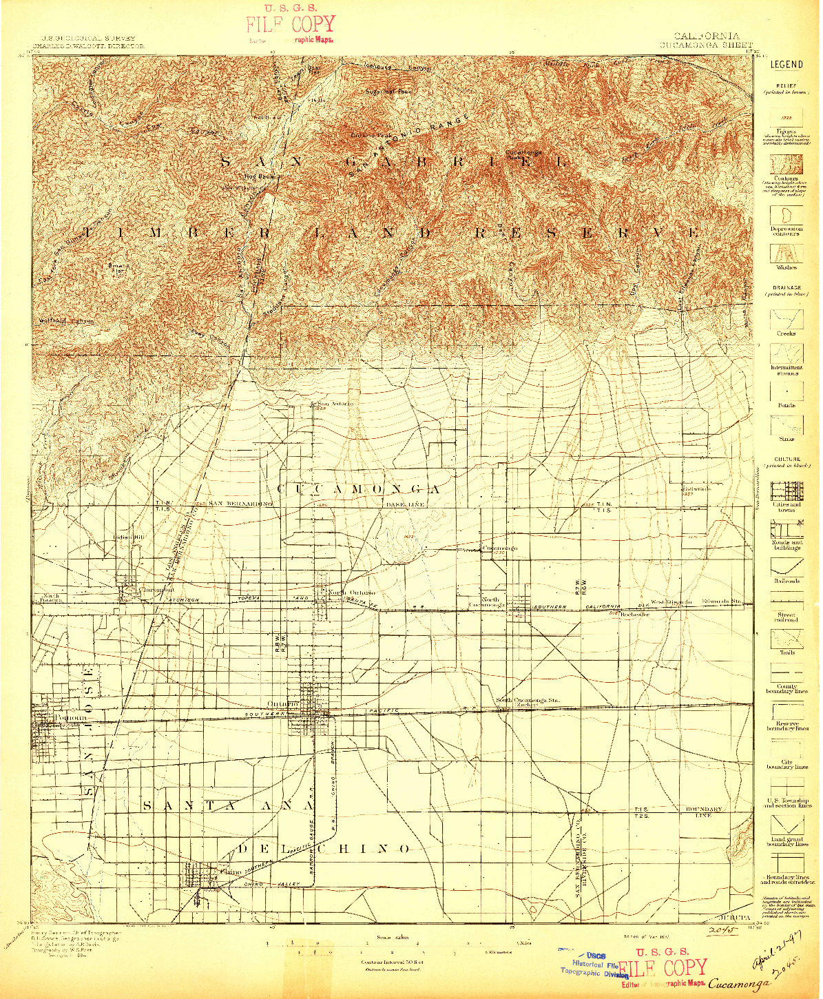 USGS 1:62500-SCALE QUADRANGLE FOR CUCAMONGA, CA 1897