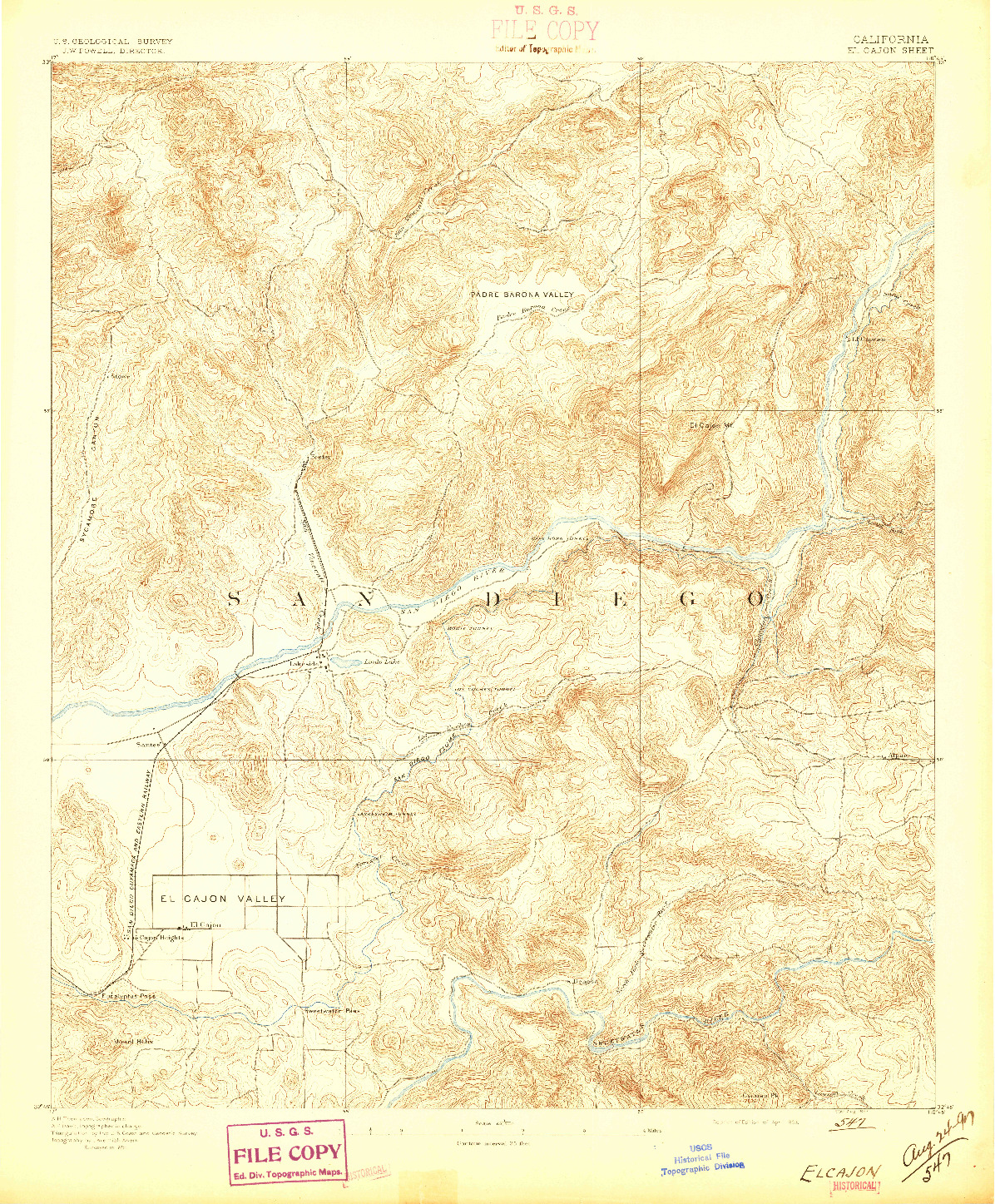 USGS 1:62500-SCALE QUADRANGLE FOR ELCAJON, CA 1893