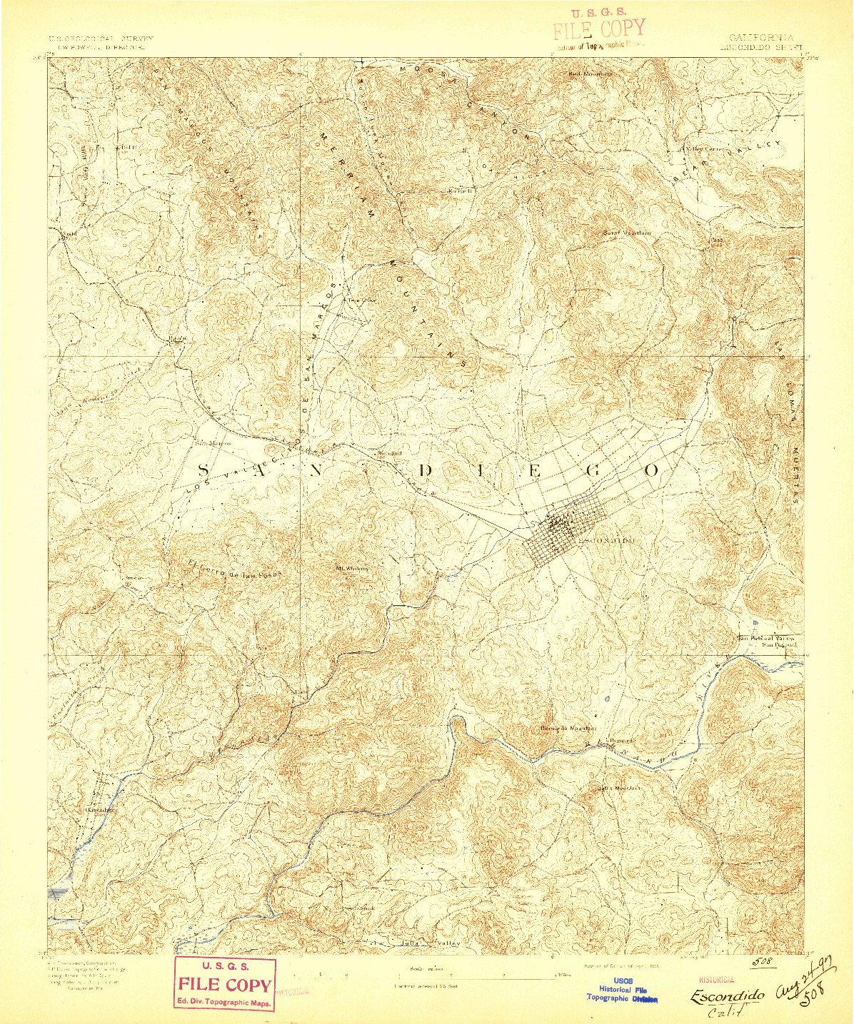 USGS 1:62500-SCALE QUADRANGLE FOR ESCONDIDO, CA 1893