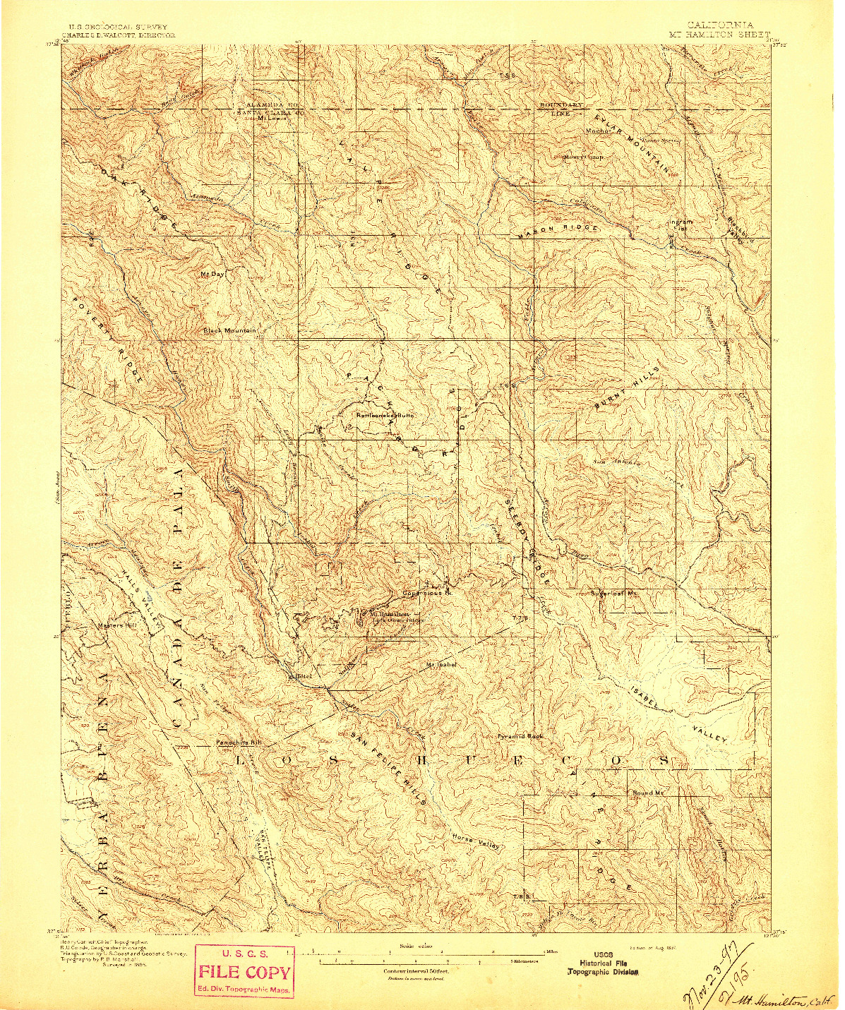 USGS 1:62500-SCALE QUADRANGLE FOR MT. HAMILTON, CA 1897
