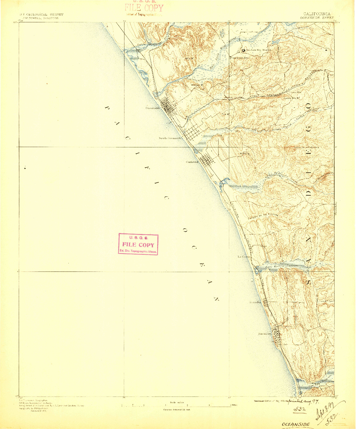 USGS 1:62500-SCALE QUADRANGLE FOR OCEANSIDE, CA 1893