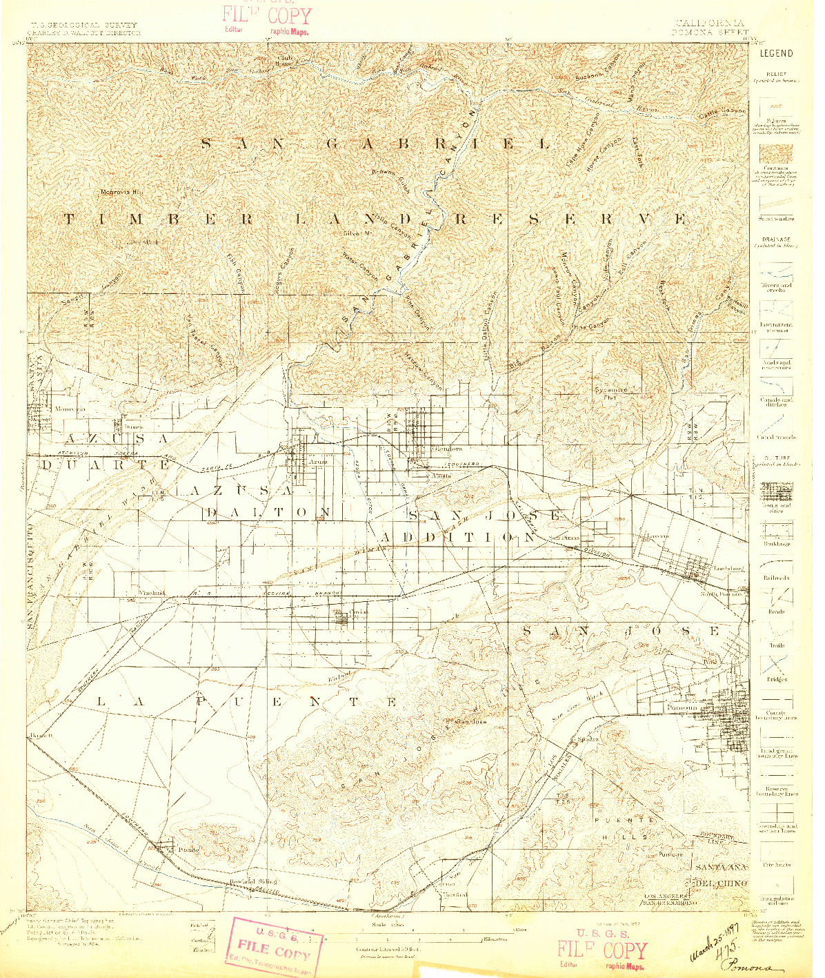 USGS 1:62500-SCALE QUADRANGLE FOR POMONA, CA 1897