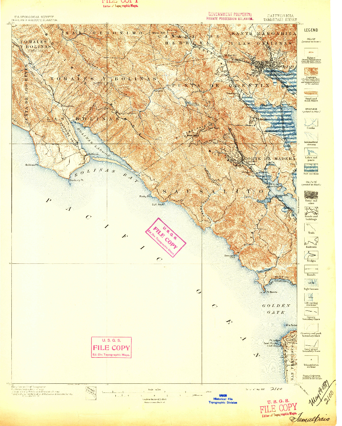 USGS 1:62500-SCALE QUADRANGLE FOR TAMALPAIS, CA 1897