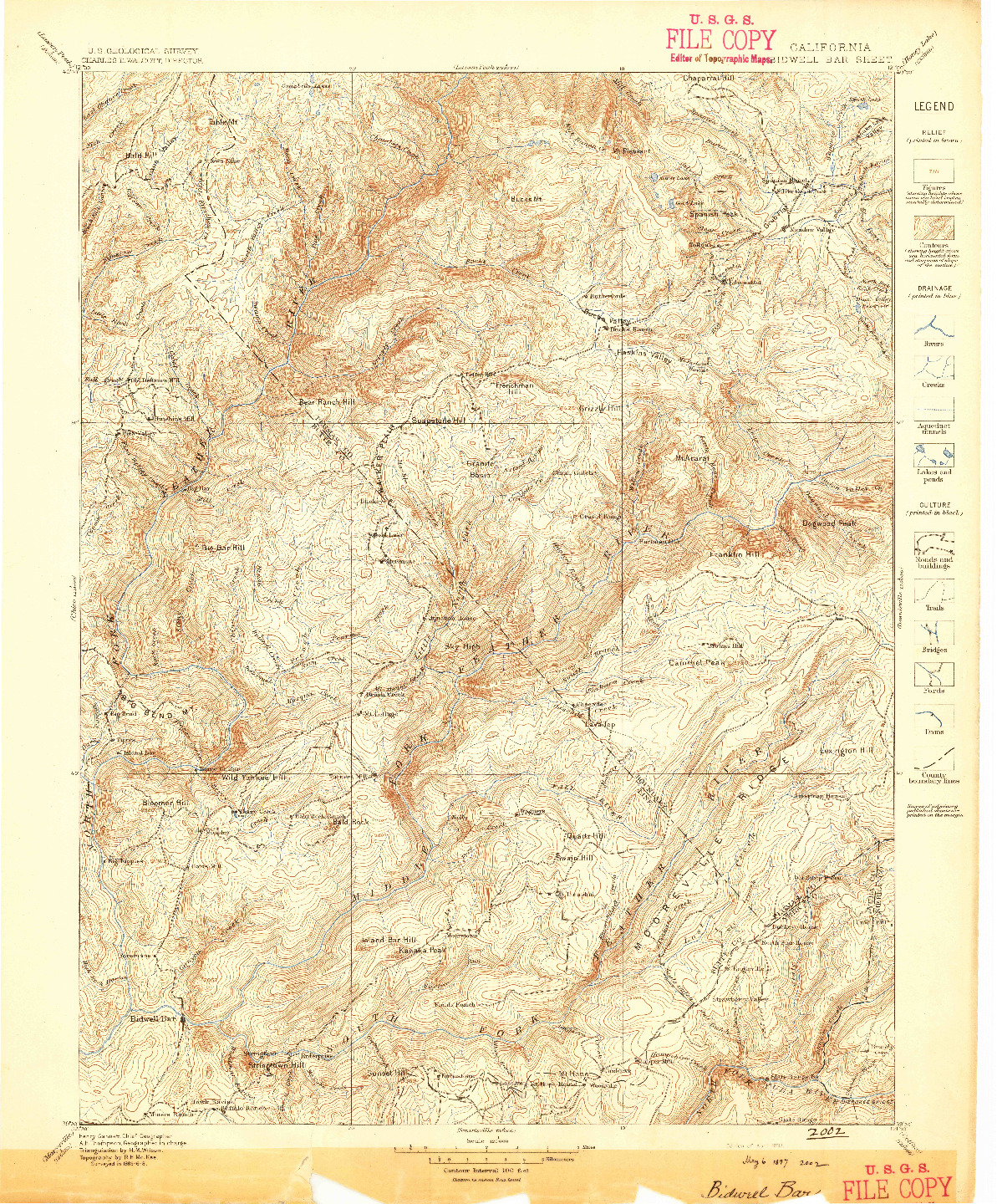 USGS 1:125000-SCALE QUADRANGLE FOR BIDWELL BAR, CA 1897