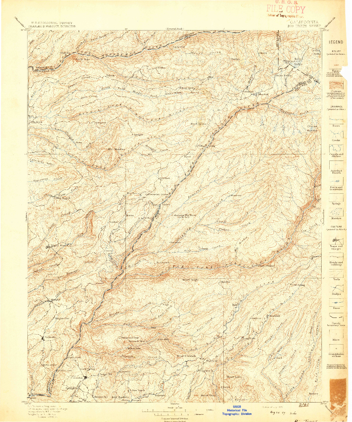 USGS 1:125000-SCALE QUADRANGLE FOR BIG TREES, CA 1897