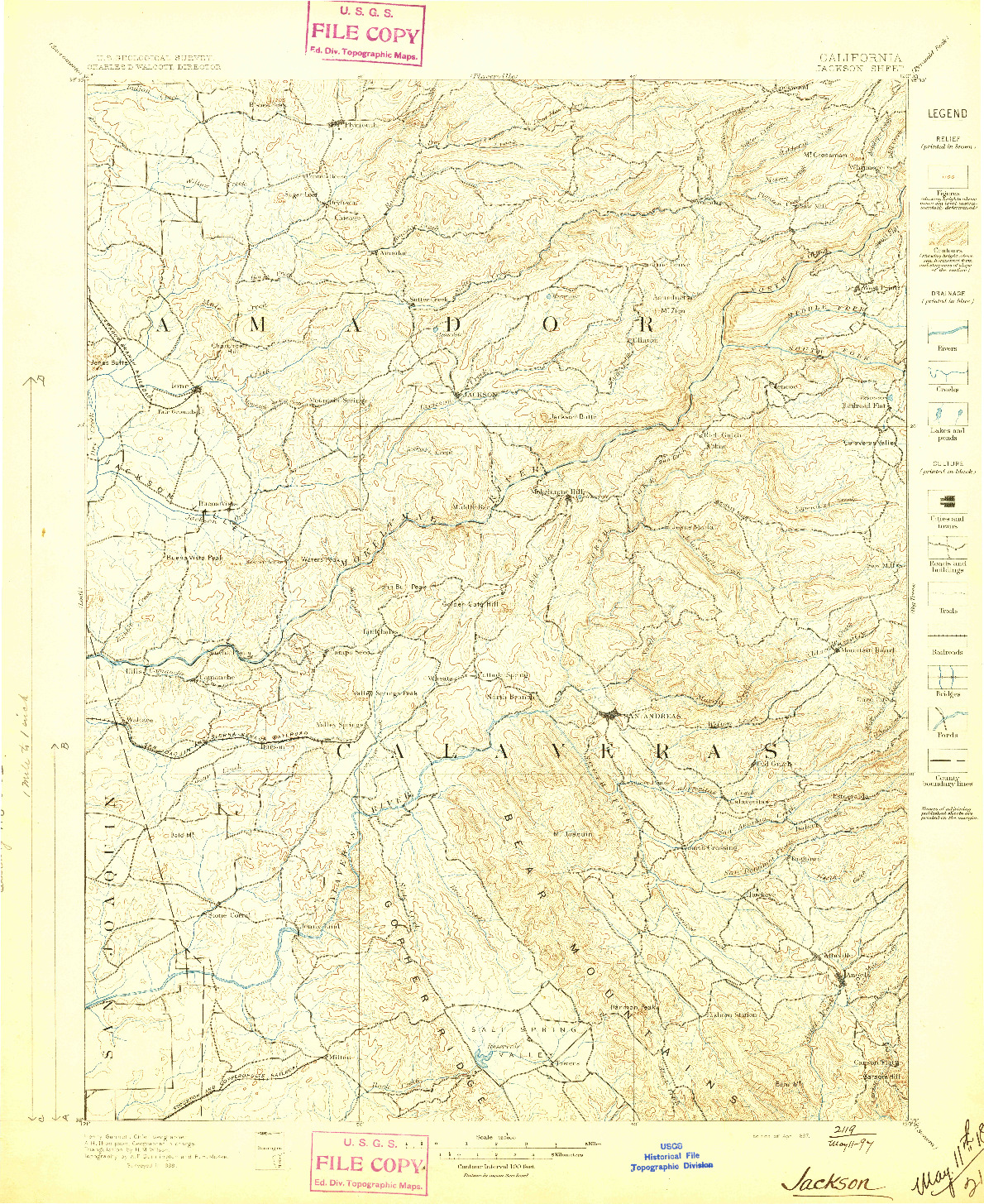 USGS 1:125000-SCALE QUADRANGLE FOR JACKSON, CA 1897