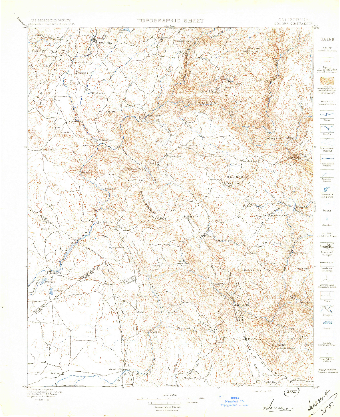 USGS 1:125000-SCALE QUADRANGLE FOR SONORA, CA 1897