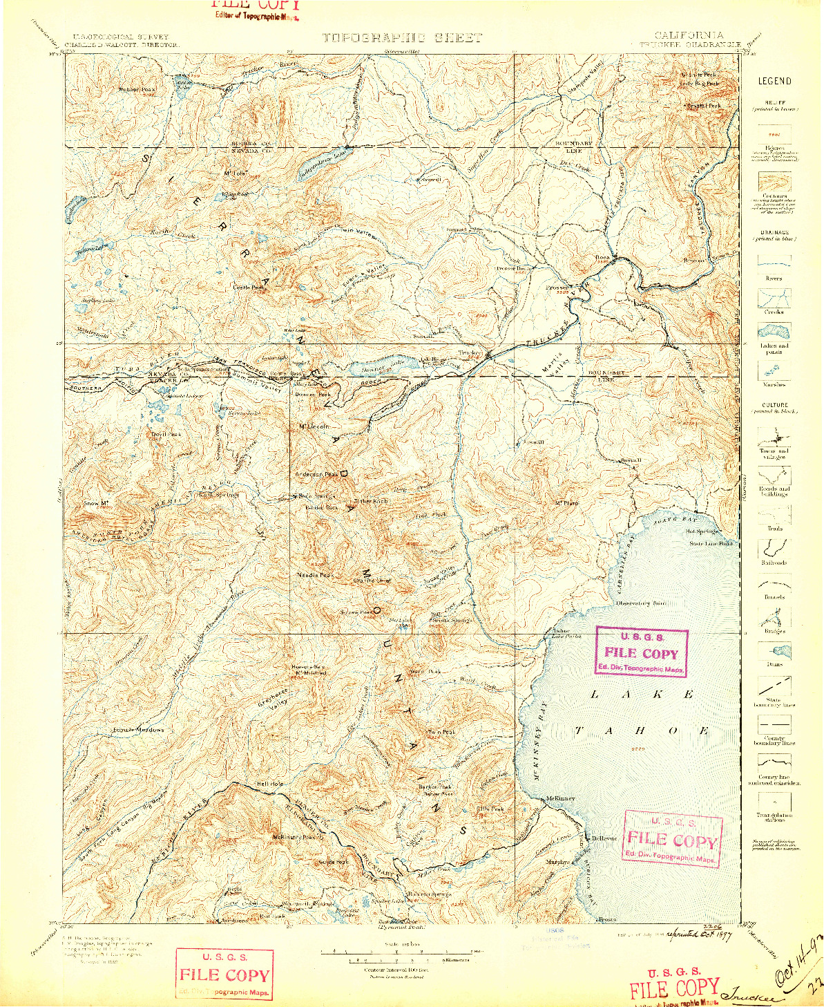 USGS 1:125000-SCALE QUADRANGLE FOR TRUCKEE, CA 1895