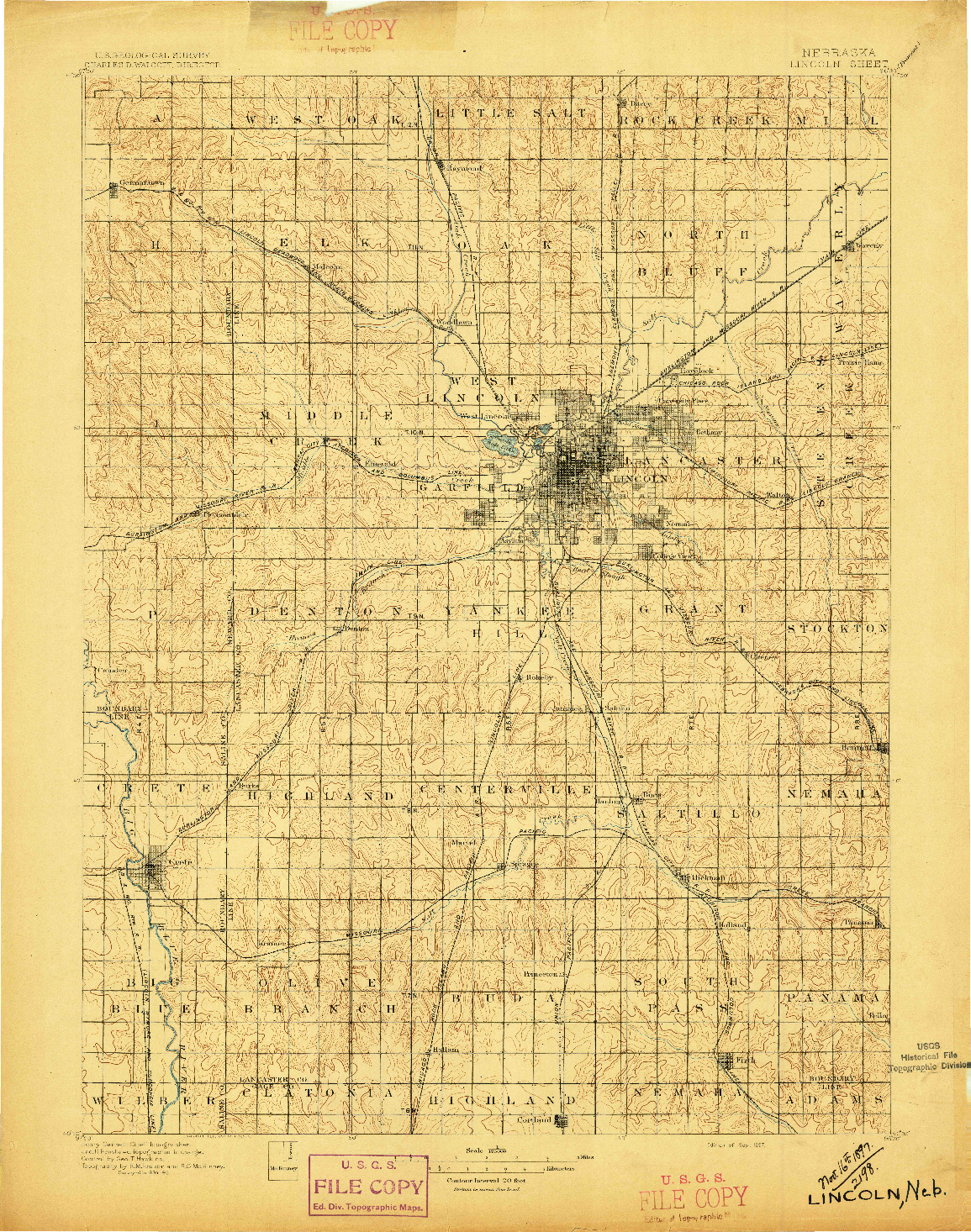 USGS 1:125000-SCALE QUADRANGLE FOR LINCOLN, NE 1897