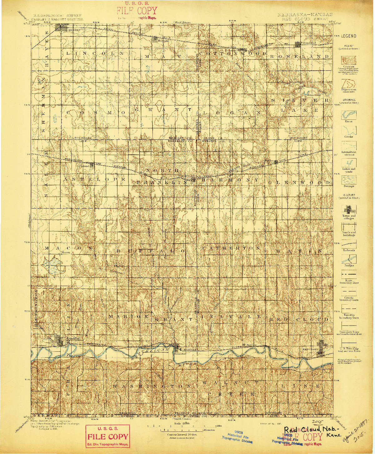 USGS 1:125000-SCALE QUADRANGLE FOR RED CLOUD, NE 1897