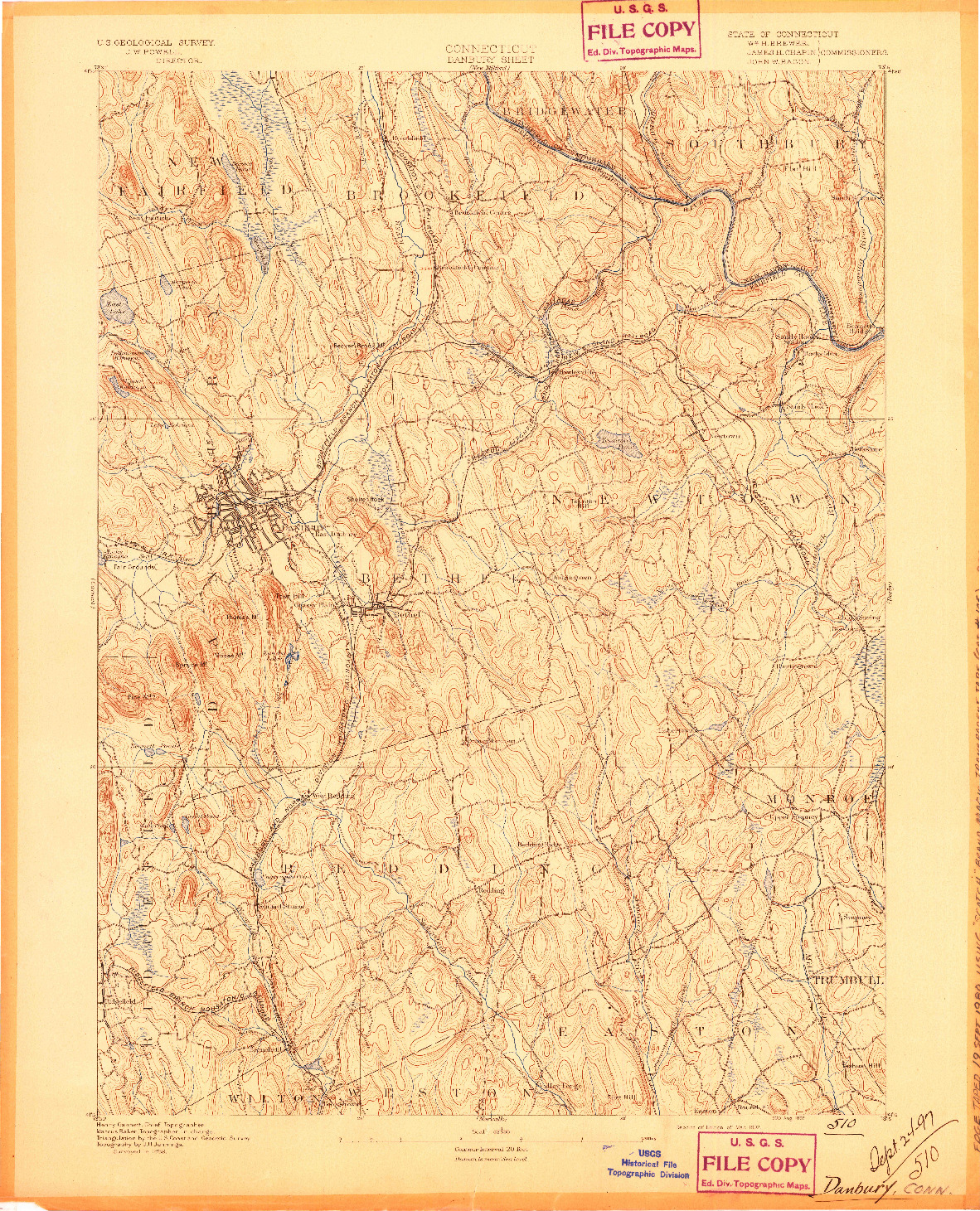 USGS 1:62500-SCALE QUADRANGLE FOR DANBURY, CT 1892