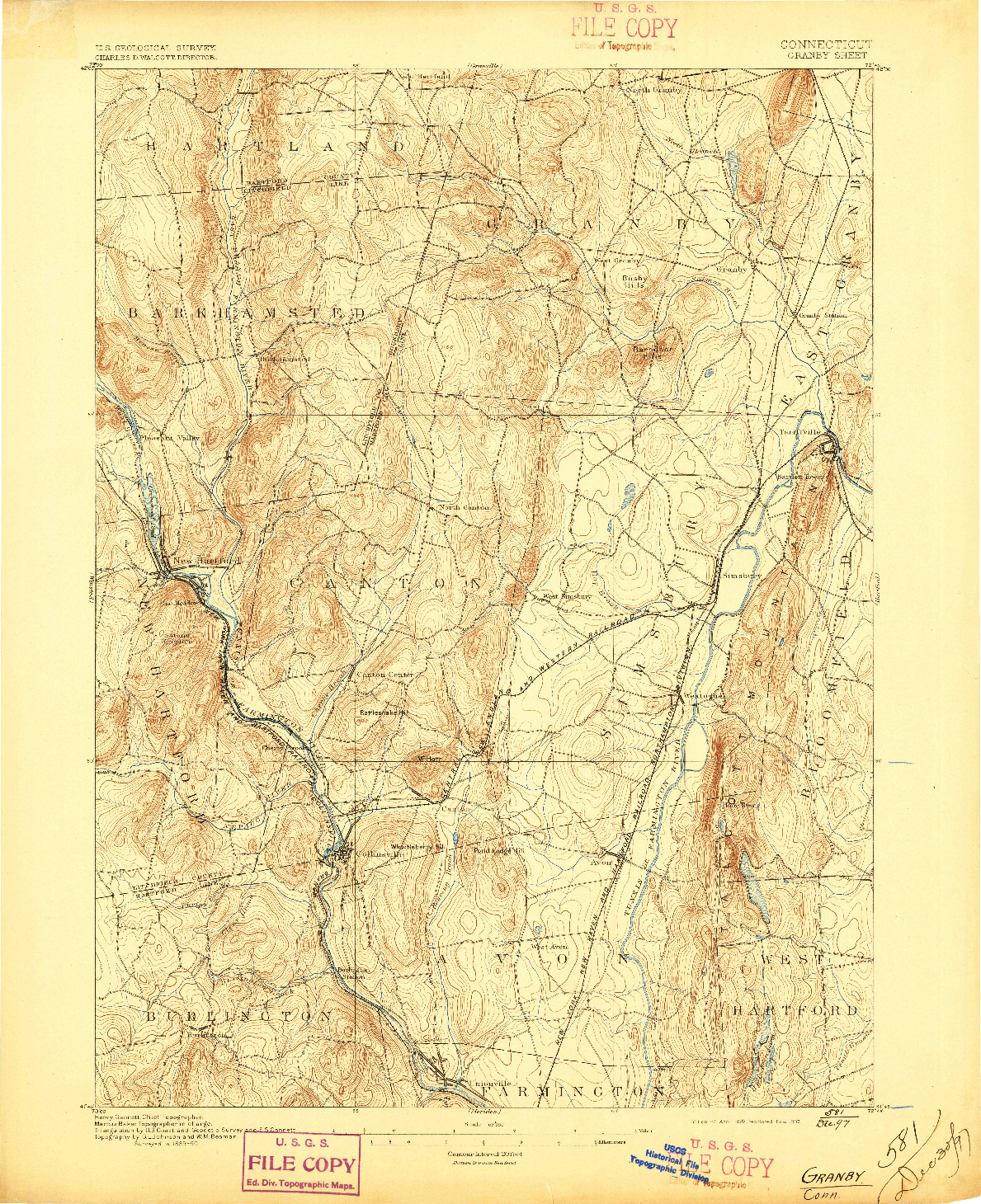 USGS 1:62500-SCALE QUADRANGLE FOR GRANBY, CT 1892