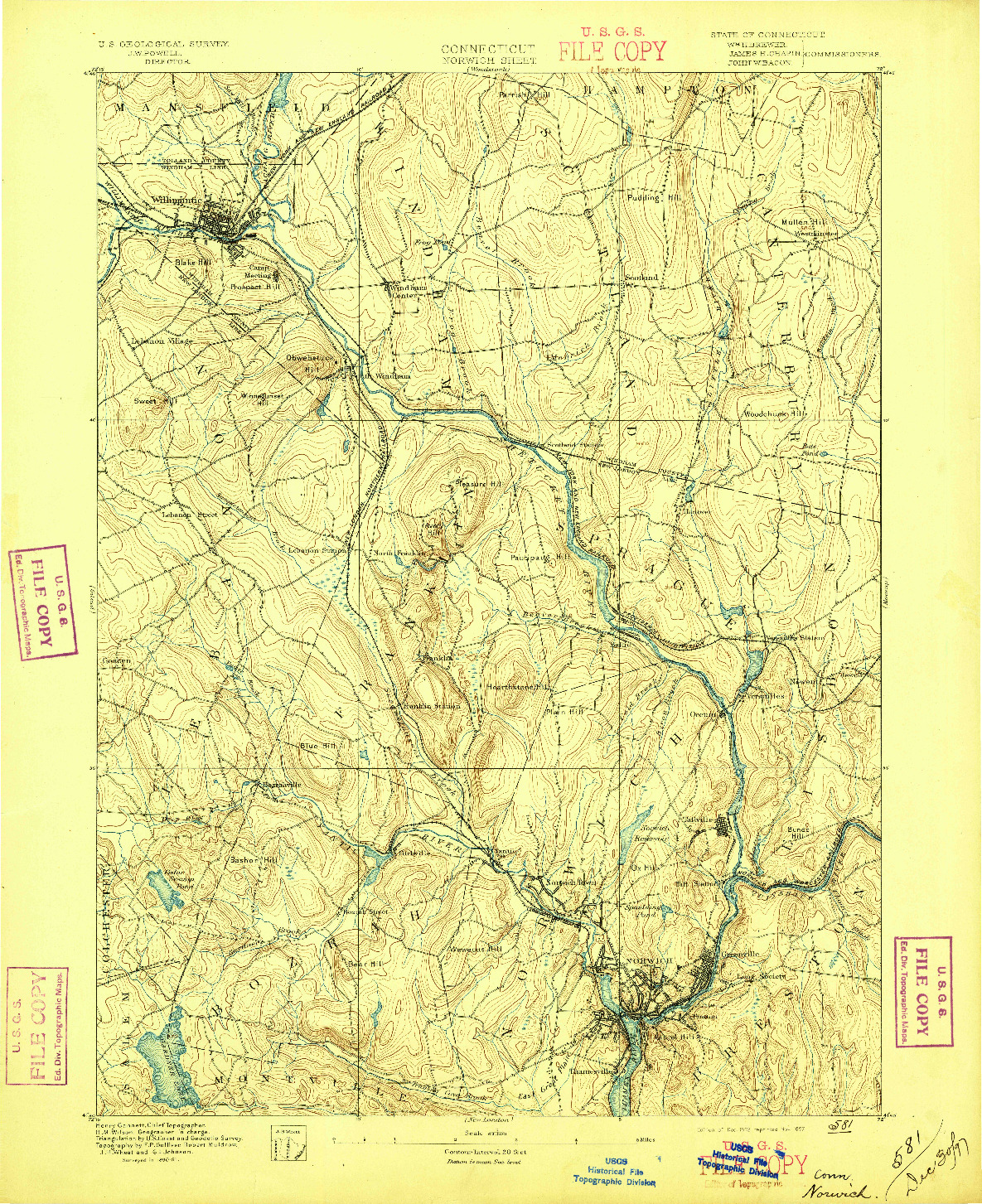 USGS 1:62500-SCALE QUADRANGLE FOR NORWICH, CT 1892